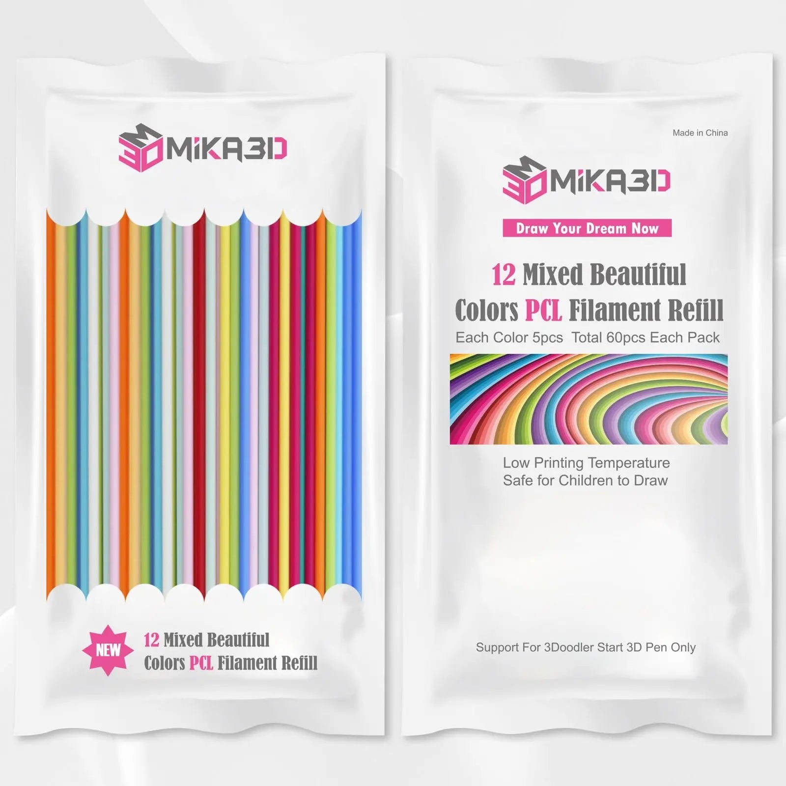 22 Colors PCL 3D Pen Filament Refill for 3Doodler Start+ 3D Pen, Low Print Temperature Filament Only Fit for 3Doodler Start 3D Pen, Each Color 15cm x 5pc, Total 110pcs 1650cm PCL Filament by MIKA3D - i3dyou