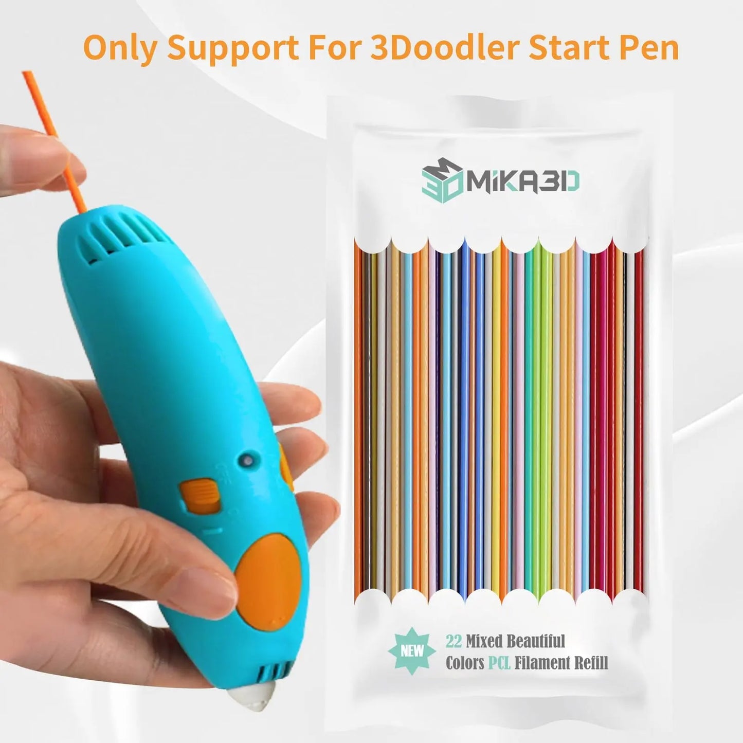 22 Colors PCL 3D Pen Filament Refill for 3Doodler Start+ 3D Pen, Low Print Temperature Filament Only Fit for 3Doodler Start 3D Pen, Each Color 15cm x 5pc, Total 110pcs 1650cm PCL Filament by MIKA3D - i3dyou
