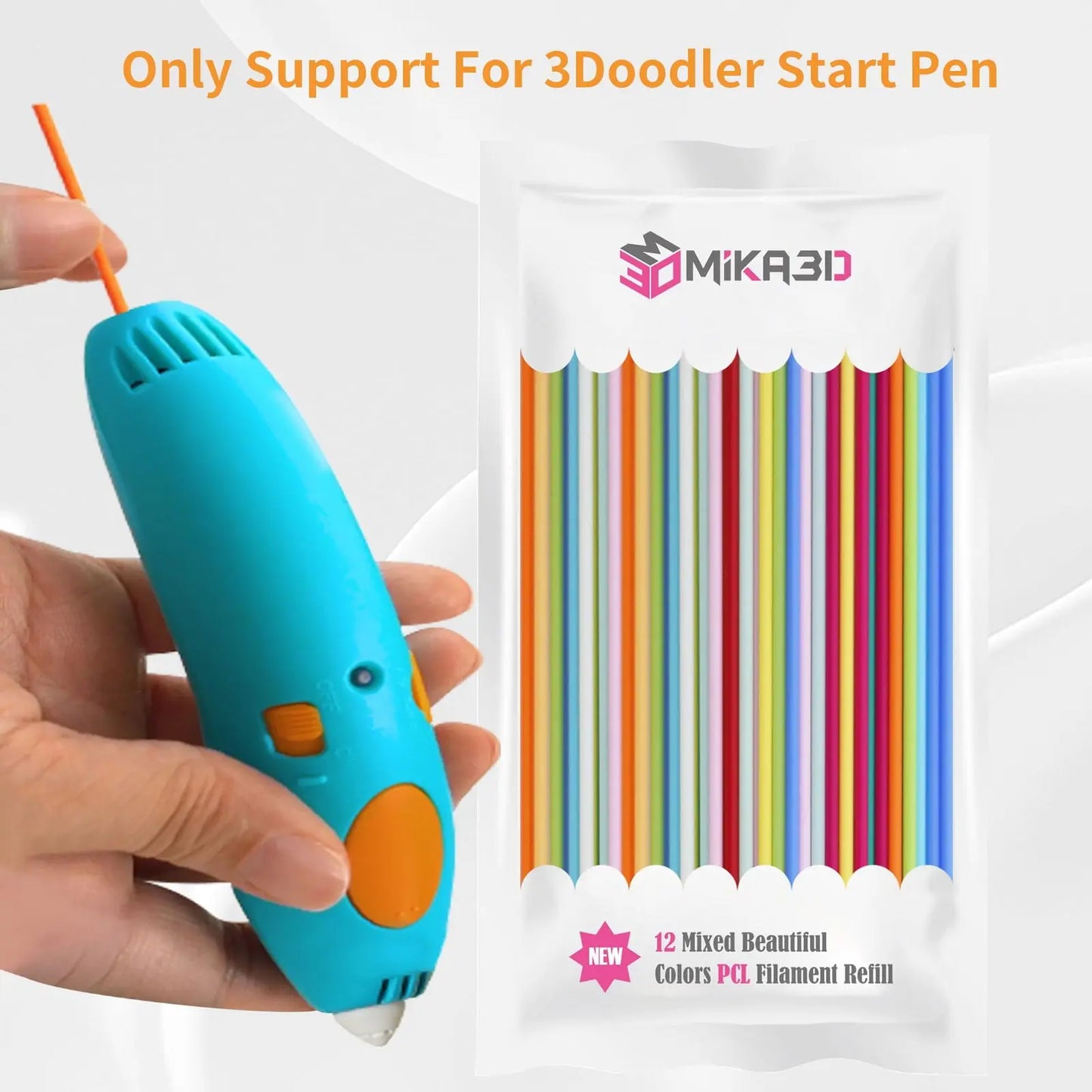 22 Colors PCL 3D Pen Filament Refill for 3Doodler Start+ 3D Pen, Low Print Temperature Filament Only Fit for 3Doodler Start 3D Pen, Each Color 15cm x 5pc, Total 110pcs 1650cm PCL Filament by MIKA3D - i3dyou