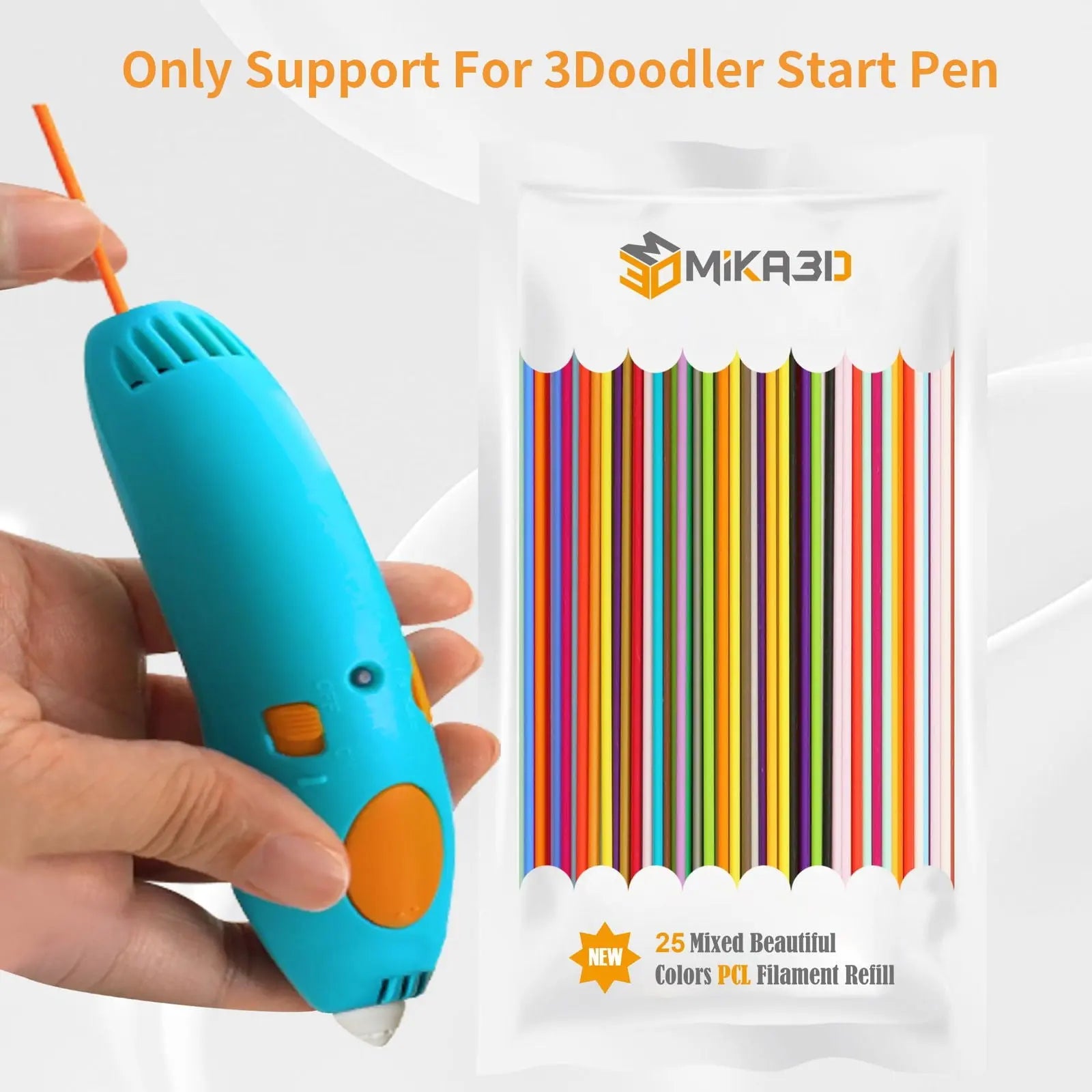 22 Colors PCL 3D Pen Filament Refill for 3Doodler Start+ 3D Pen, Low Print Temperature Filament Only Fit for 3Doodler Start 3D Pen, Each Color 15cm x 5pc, Total 110pcs 1650cm PCL Filament by MIKA3D - i3dyou