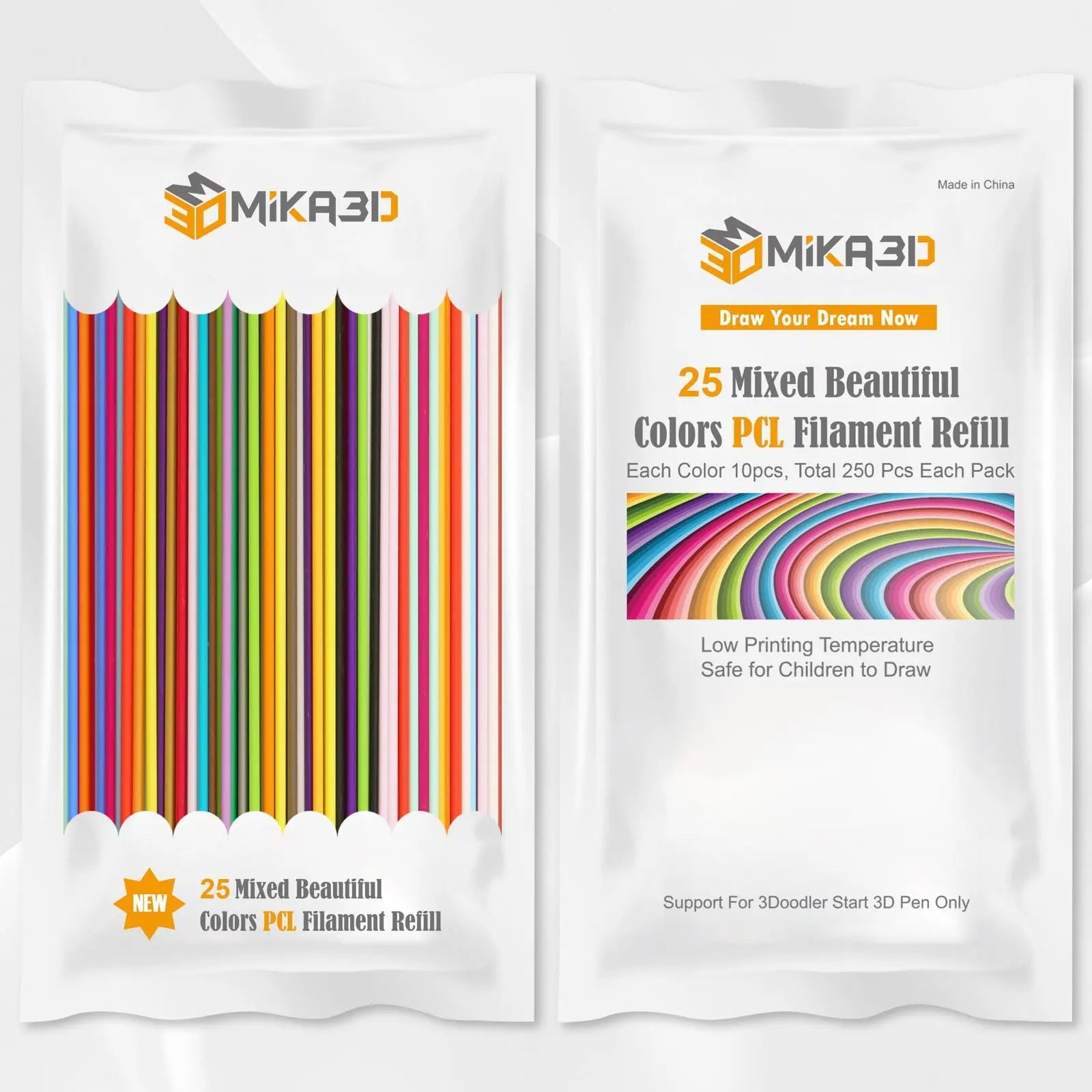 22 Colors PCL 3D Pen Filament Refill for 3Doodler Start+ 3D Pen, Low Print Temperature Filament Only Fit for 3Doodler Start 3D Pen, Each Color 15cm x 5pc, Total 110pcs 1650cm PCL Filament by MIKA3D - i3dyou