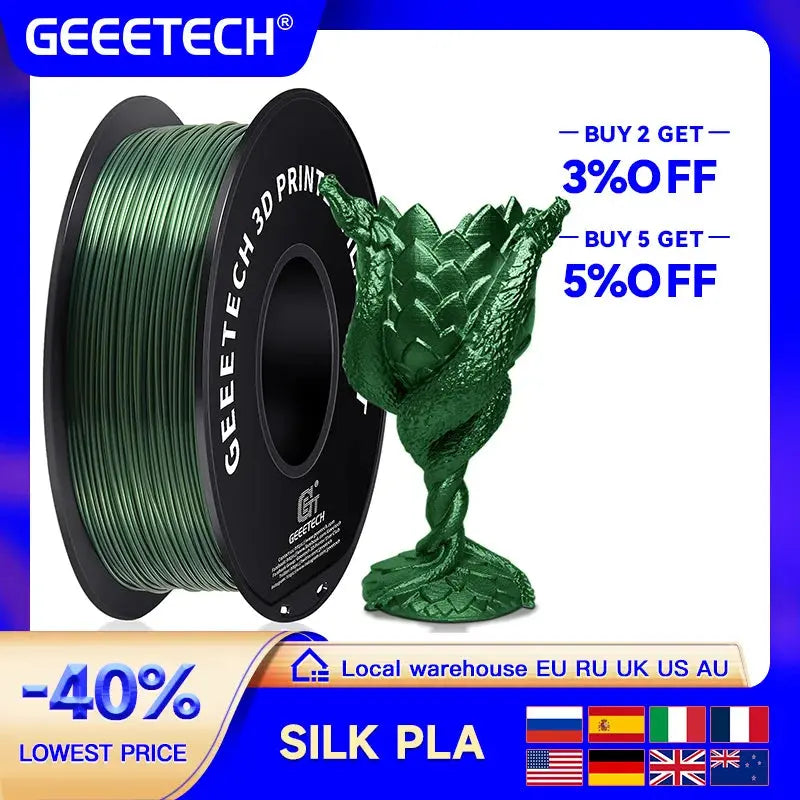 GEEETECH Silk PLA 3d Filament Wire 1kg 1.75mm Spool Wire 3D Printer Material 3D Print Refills, Fast Delivery Vacuum Package - i3dyou