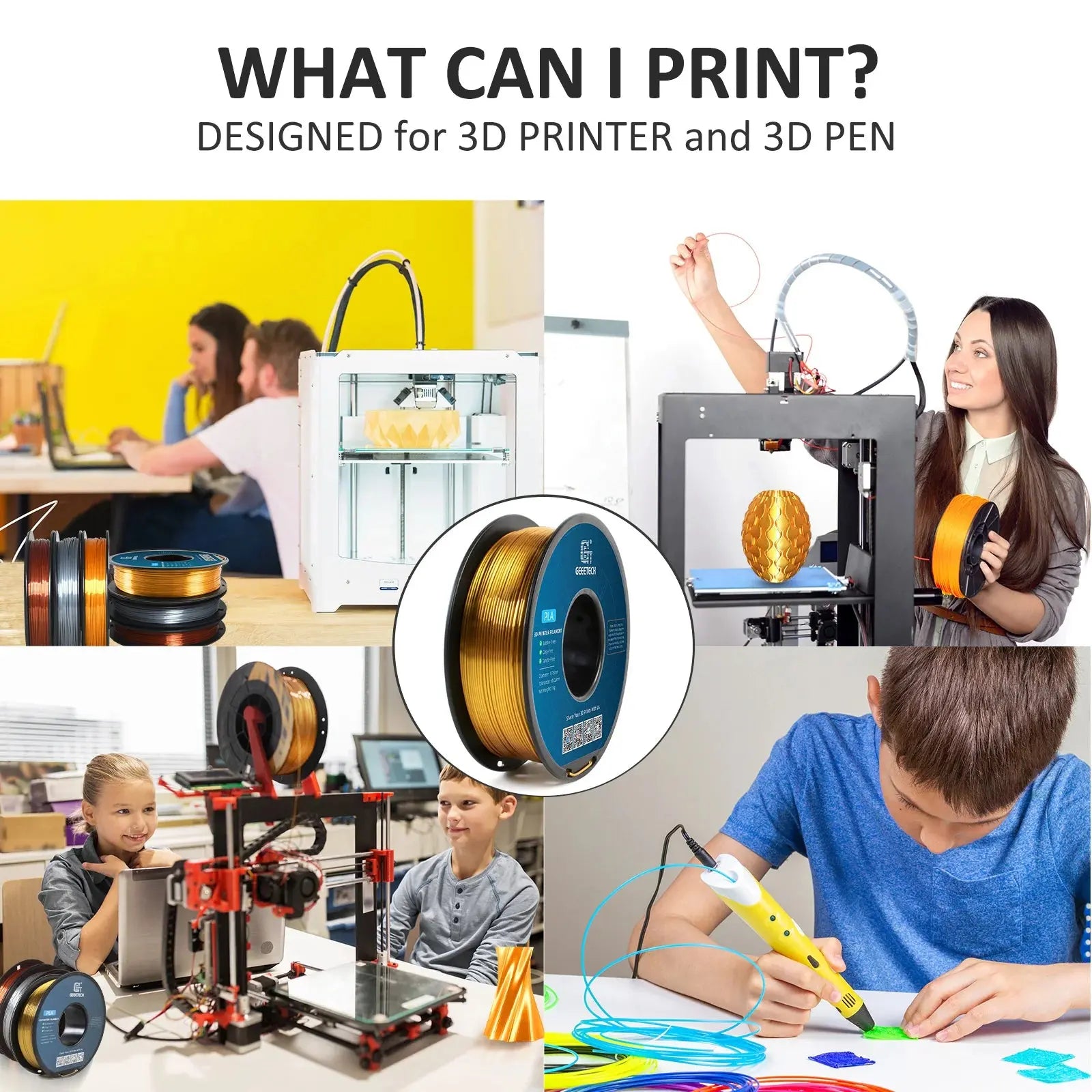 GEEETECH Silk PLA 3d Filament Wire 1kg 1.75mm Spool Wire 3D Printer Material 3D Print Refills, Fast Delivery Vacuum Package - i3dyou