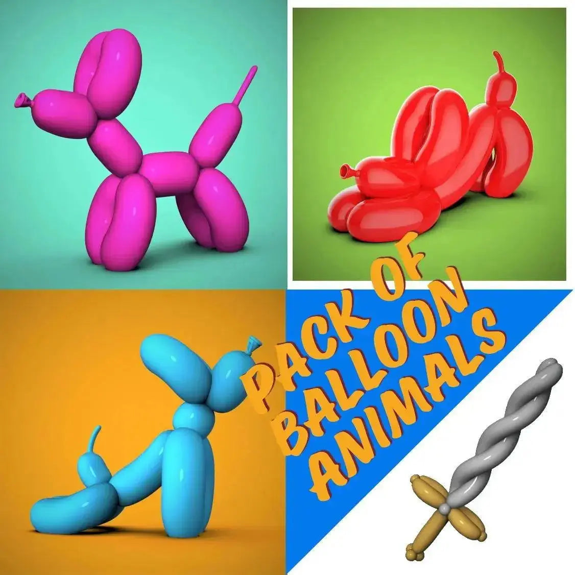 3D Balloon Dog Pack Decor 3d print files , Cute Modern Home Decor, Balloon Toy Gift for Fan, 3D Animal Decor, Ready to Print, 3D STL File Digital Download - i3dyou