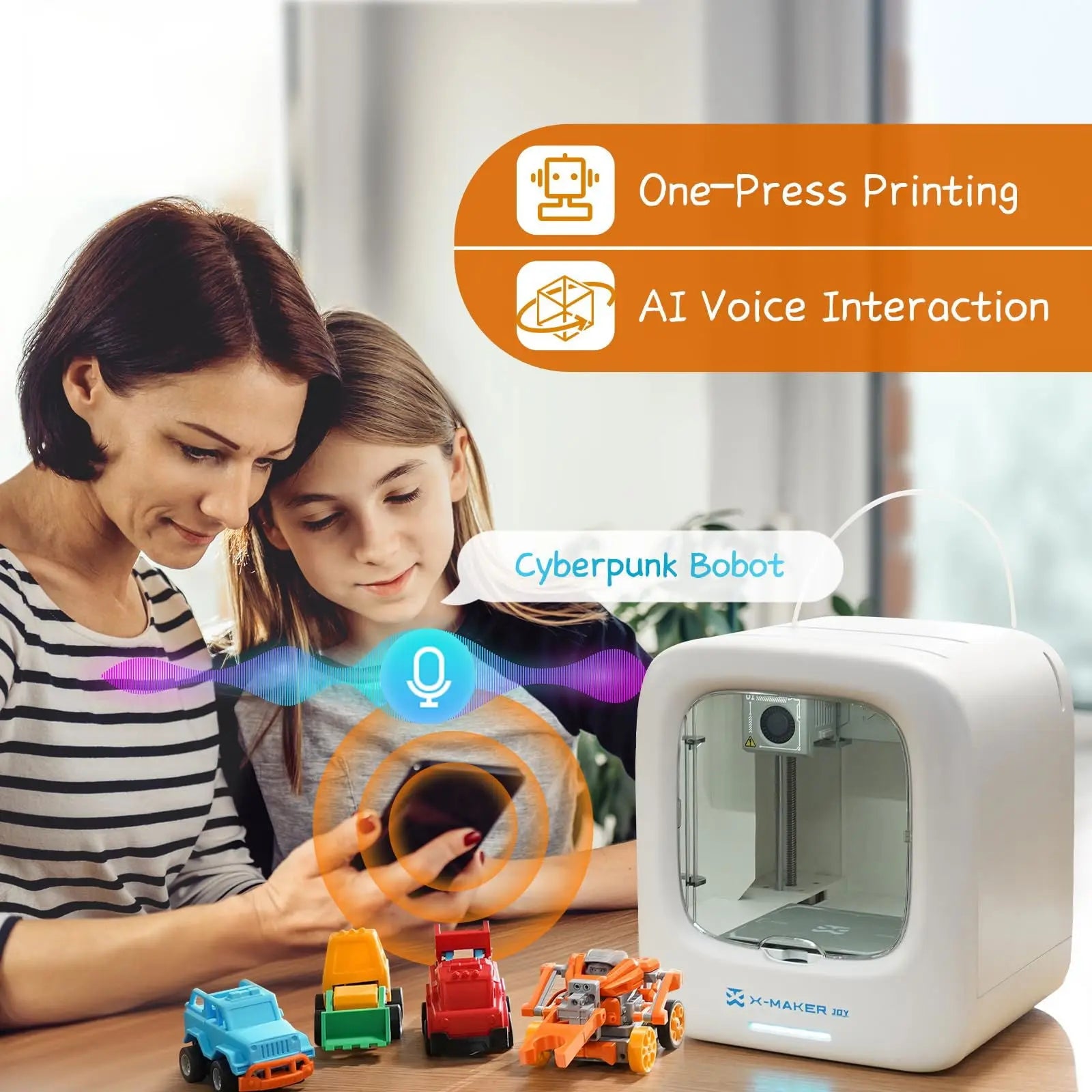 3D Printer for Kids, Beginner 3D Printer with 8 PLA Filament Set, Huge Toy Library & Modify, Wi-Fi & App Control, Create STEM Toys, High Precision 3D Printer W/ 15+ Mini 3D Design Module, X-Maker Joy - i3dyou