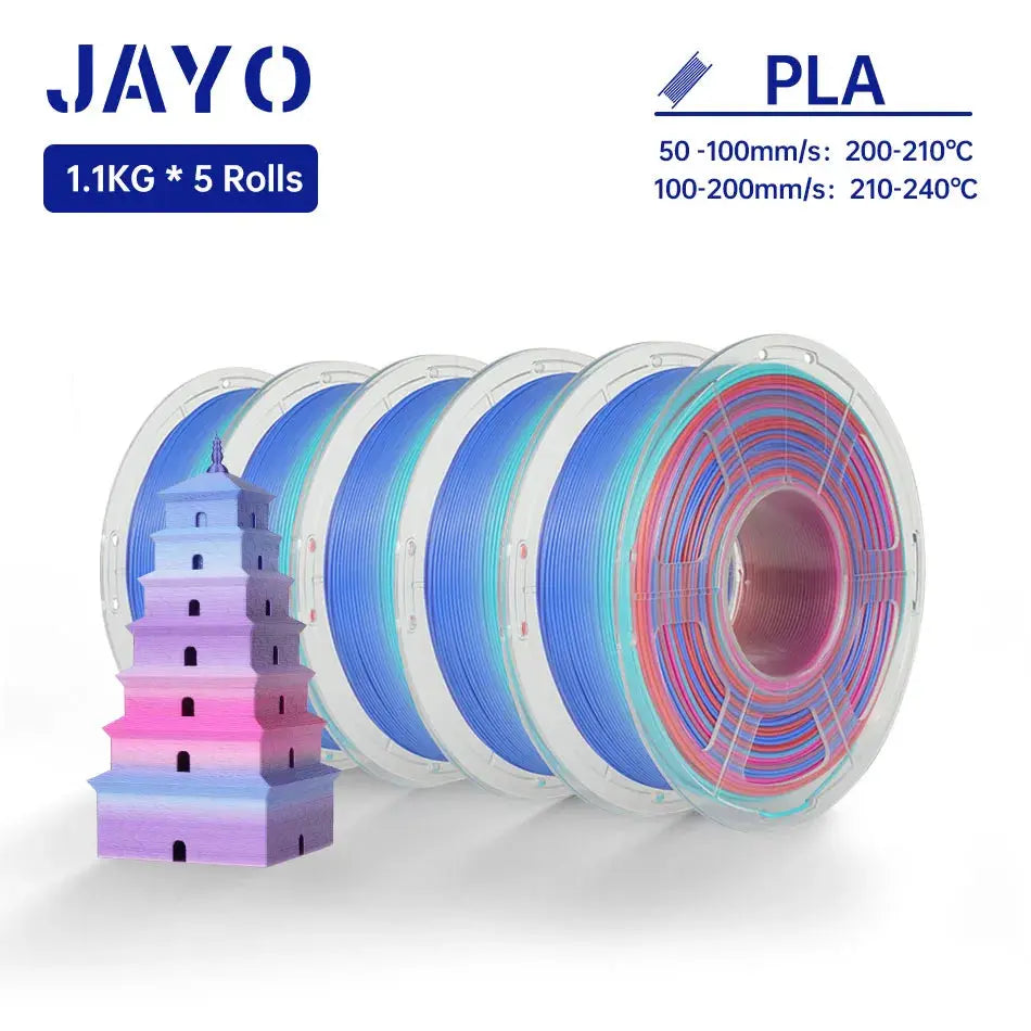 JAYO Silk PLA+ Rainbow/ PLA Rainbow 3D Printer Filament 1.75mm SILK PLA plus Dual / Triple Color 3D Filament 1.1kg 5 Rolls/set - i3dyou