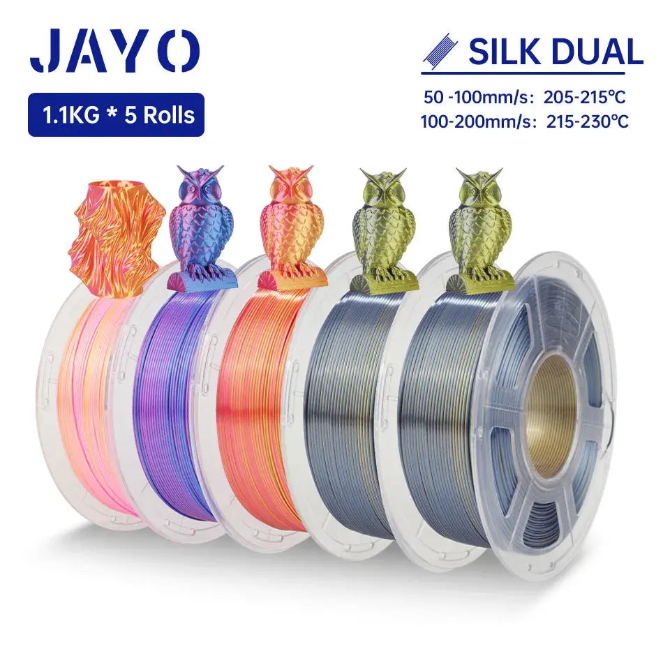 JAYO Silk PLA+ Rainbow/ PLA Rainbow 3D Printer Filament 1.75mm SILK PLA plus Dual / Triple Color 3D Filament 1.1kg 5 Rolls/set - i3dyou