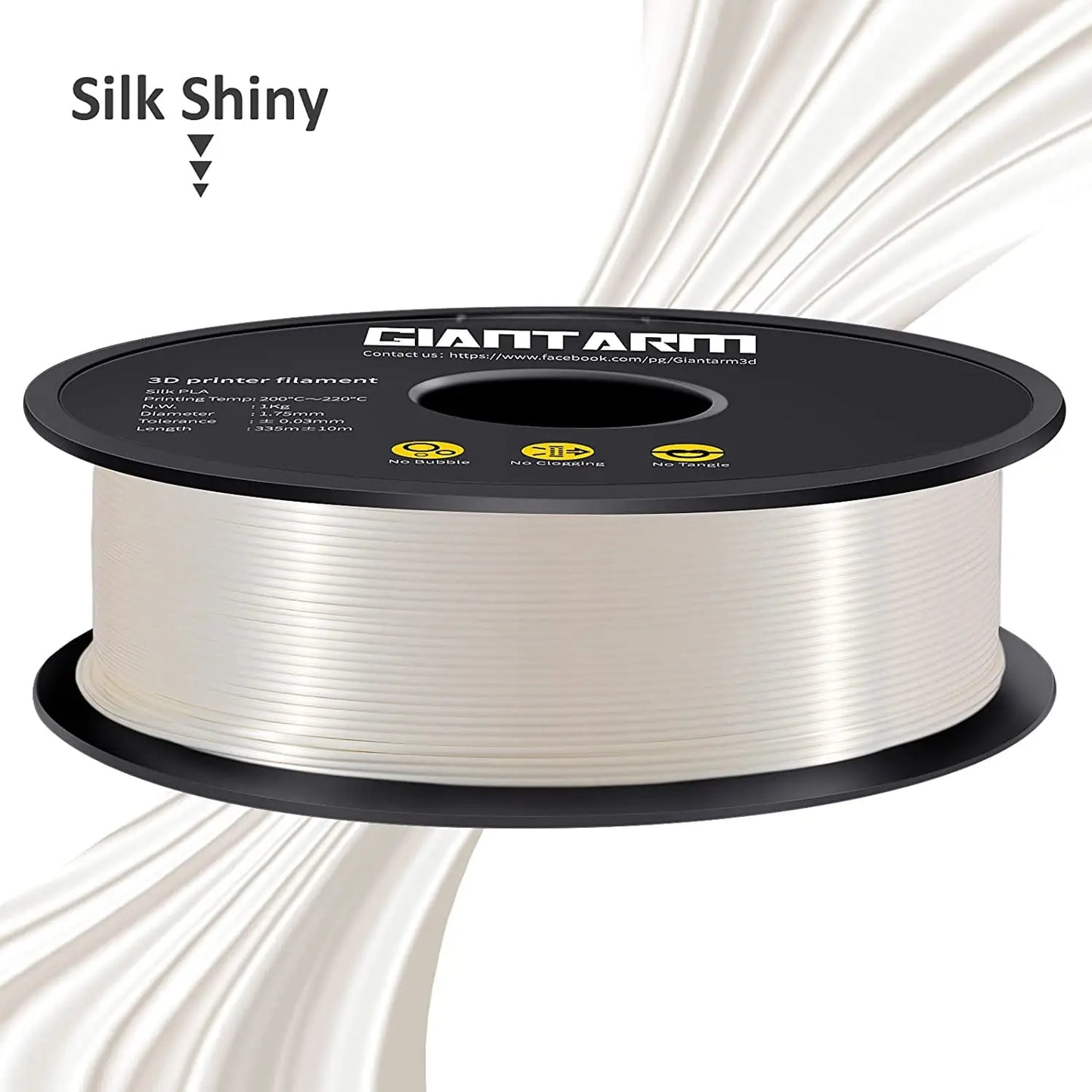 GIANTARM Silk Metallic Silver PLA 3D Printer Filament 1kg Spool, 1.75mm Dimensional Accuracy +/-0.03mm, 1080 Feet per Roll, Vacuum Packaging i3dyou