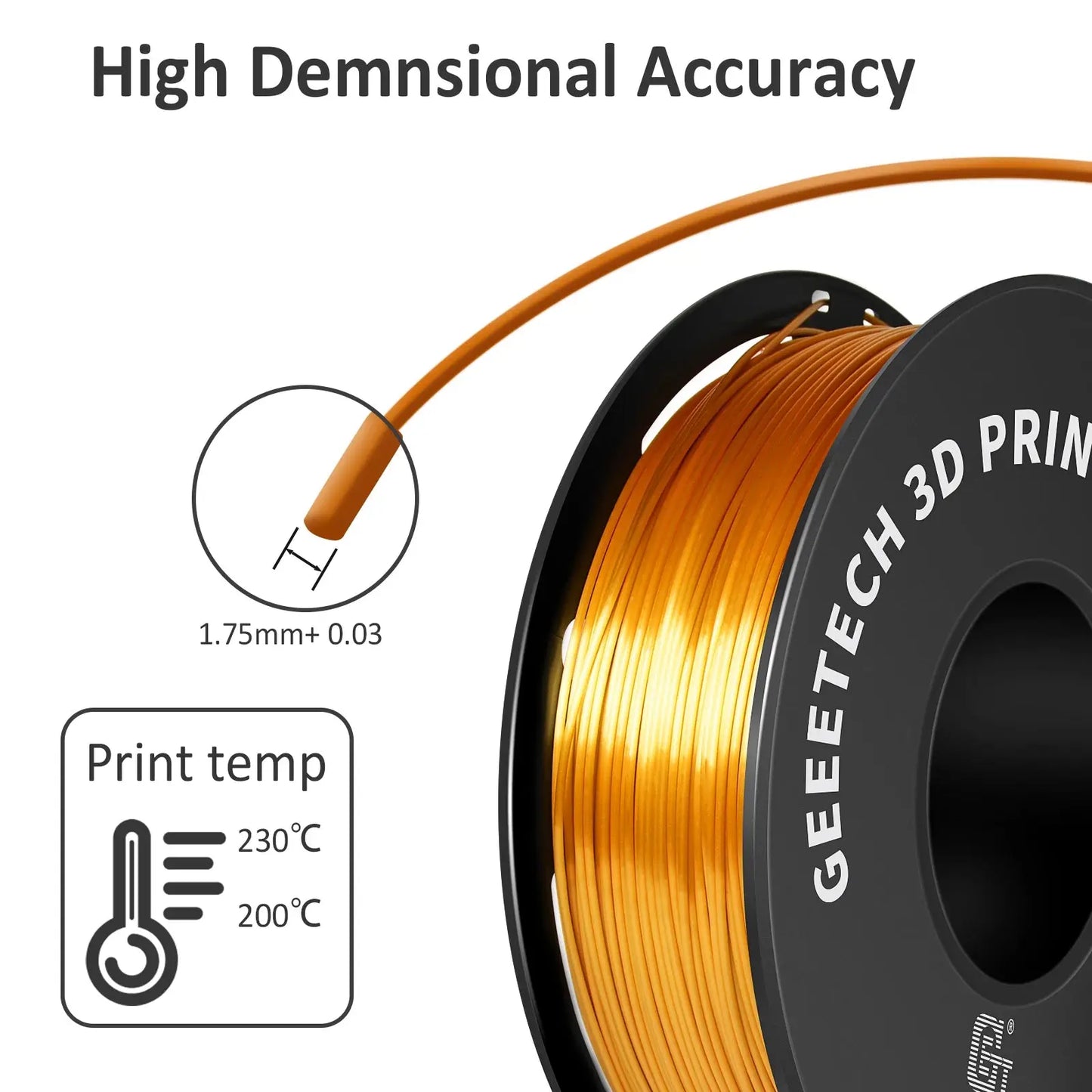 GEEETECH Silk PLA 3d Filament Wire 1kg 1.75mm Spool Wire 3D Printer Material 3D Print Refills, Fast Delivery Vacuum Package - i3dyou