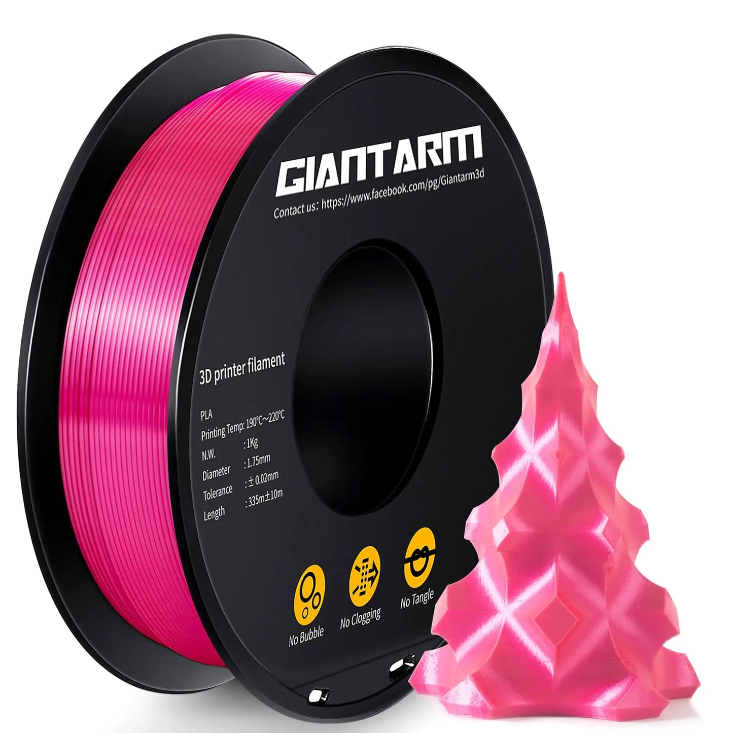 GIANTARM Silk Metallic Silver PLA 3D Printer Filament 1kg Spool, 1.75mm Dimensional Accuracy +/-0.03mm, 1080 Feet per Roll, Vacuum Packaging i3dyou