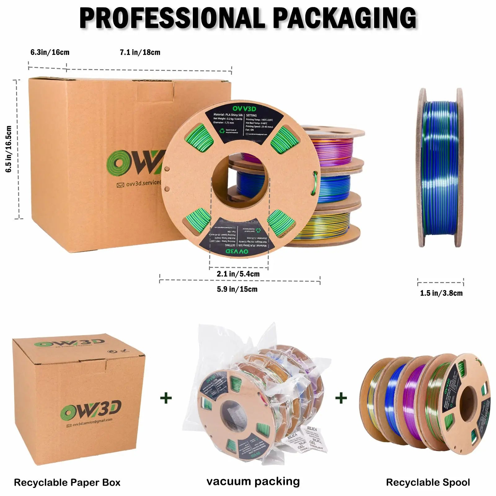 OVV3D 3D Printer Filament, PLA Filament 1.75mm Bundle, Dual Color Filament, Coextrusion 3D Filament, Silk PLA, 3D Printing Filament +/-0.02mm, 200g X 4 Spool i3dyou