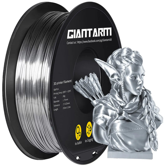 GIANTARM Silk Metallic Silver PLA 3D Printer Filament 1kg Spool, 1.75mm Dimensional Accuracy +/-0.03mm, 1080 Feet per Roll, Vacuum Packaging i3dyou
