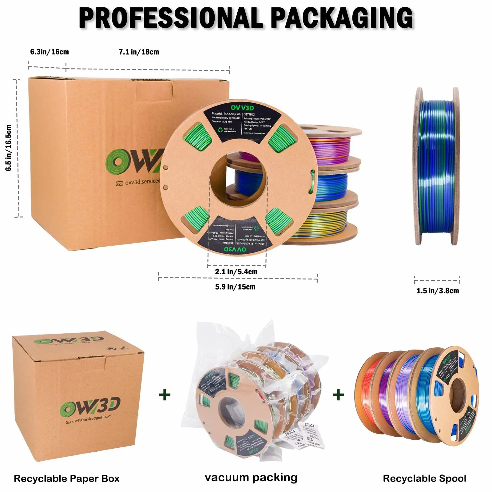 OVV3D 3D Printer Filament, PLA Filament 1.75mm Bundle, Dual Color Filament, Coextrusion 3D Filament, Silk PLA, 3D Printing Filament +/-0.02mm, 200g X 4 Spool i3dyou