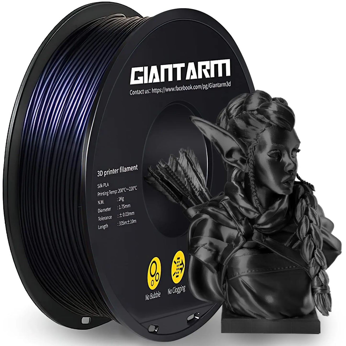 GIANTARM Silk Metallic Silver PLA 3D Printer Filament 1kg Spool, 1.75mm Dimensional Accuracy +/-0.03mm, 1080 Feet per Roll, Vacuum Packaging i3dyou