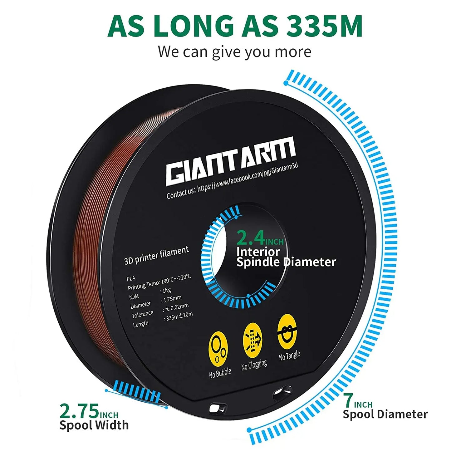 GIANTARM Silk Metallic Silver PLA 3D Printer Filament 1kg Spool, 1.75mm Dimensional Accuracy +/-0.03mm, 1080 Feet per Roll, Vacuum Packaging i3dyou