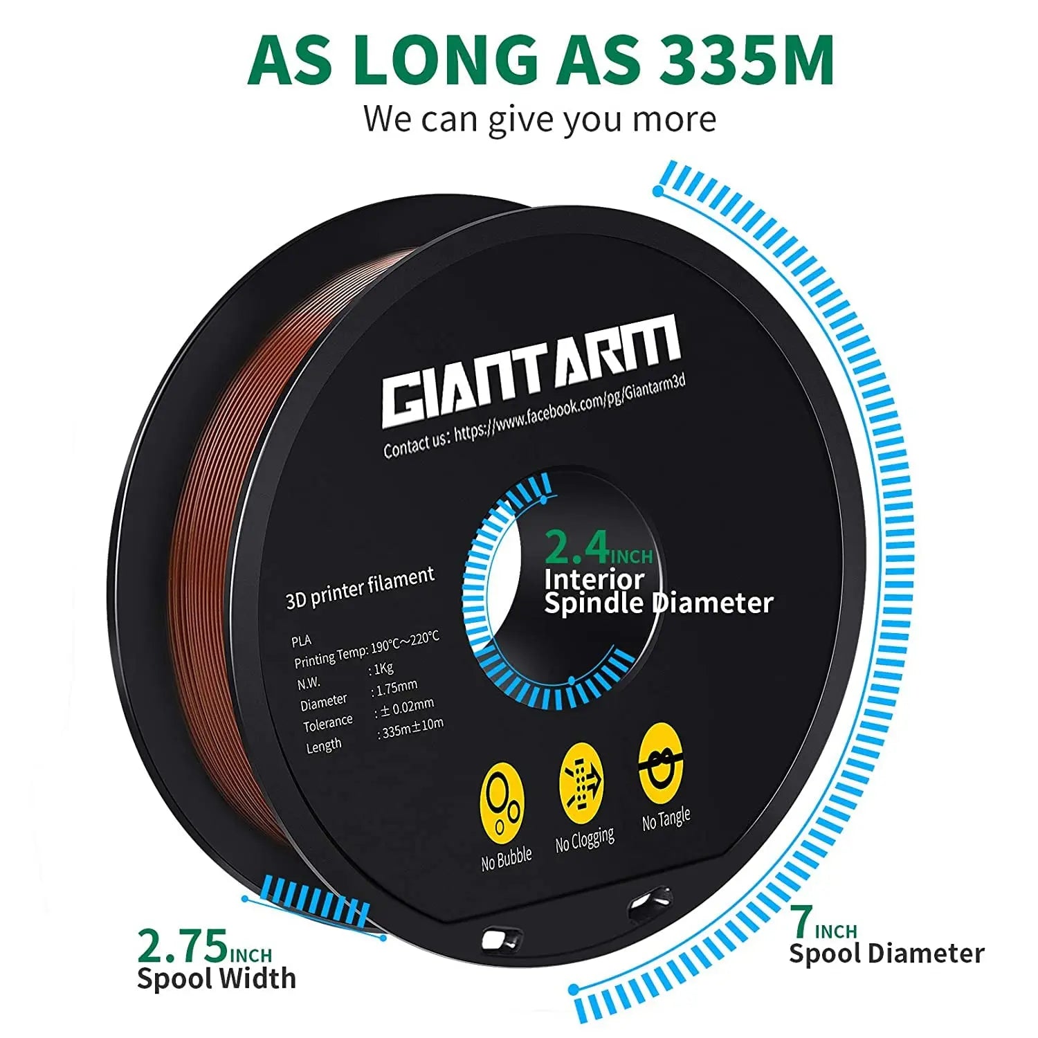 GIANTARM Silk Metallic Silver PLA 3D Printer Filament 1kg Spool, 1.75mm Dimensional Accuracy +/-0.03mm, 1080 Feet per Roll, Vacuum Packaging i3dyou