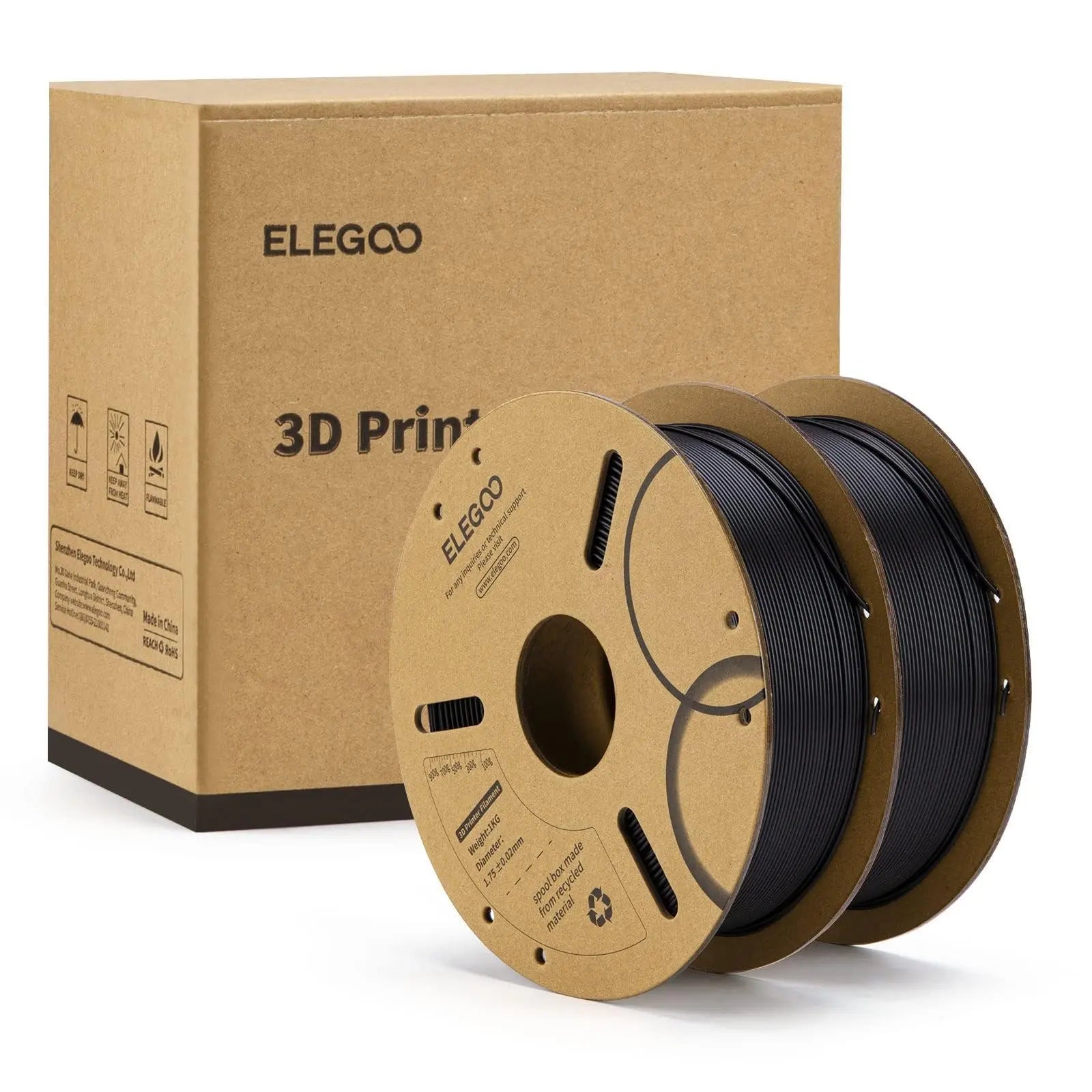 ELEGOO PLA Filament 1.75mm Black 2KG, 3D Printer Filament Dimensional Accuracy +/- 0.02mm, 2 Pack 1kg Cardboard Spool(2.2lbs) 3D Printing Filament Fits for Most FDM 3D Printers i3dyou