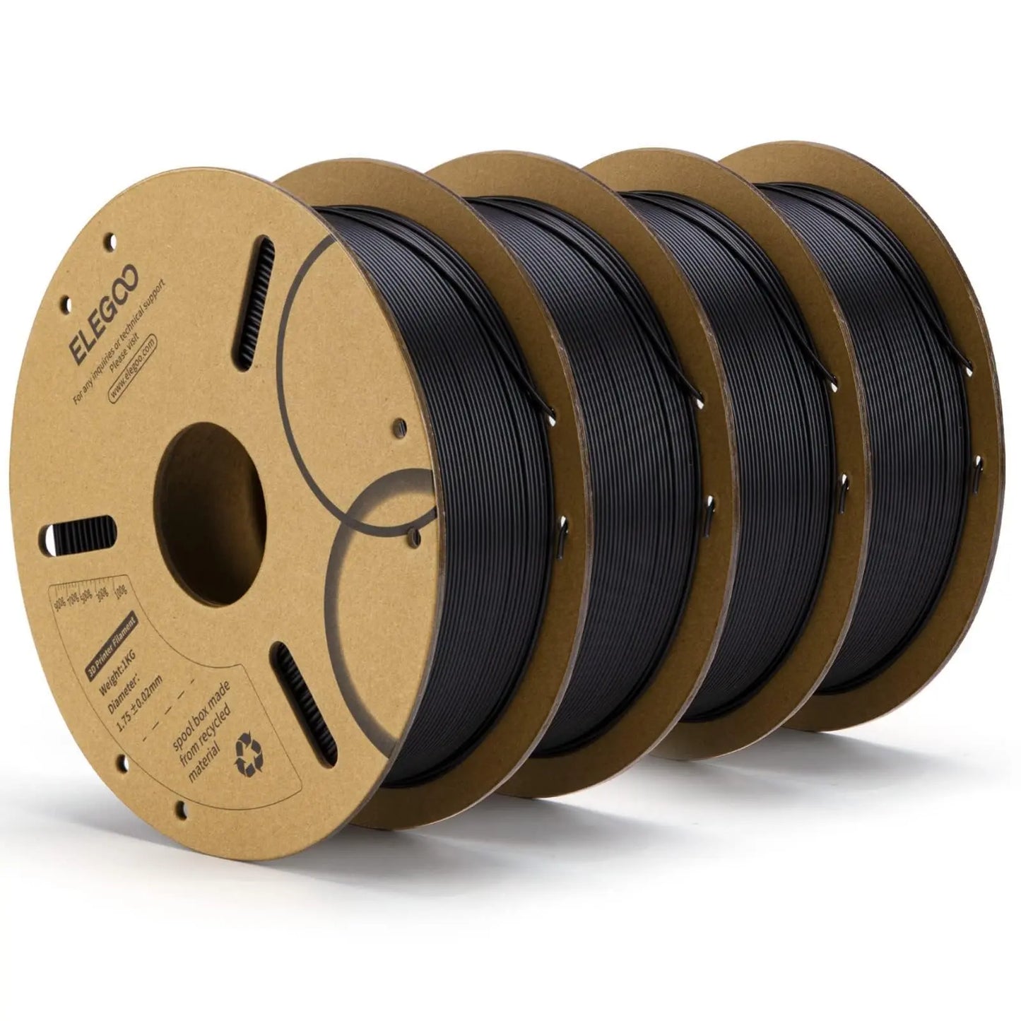 ELEGOO PLA Filament 1.75mm Black 2KG, 3D Printer Filament Dimensional Accuracy +/- 0.02mm, 2 Pack 1kg Cardboard Spool(2.2lbs) 3D Printing Filament Fits for Most FDM 3D Printers i3dyou