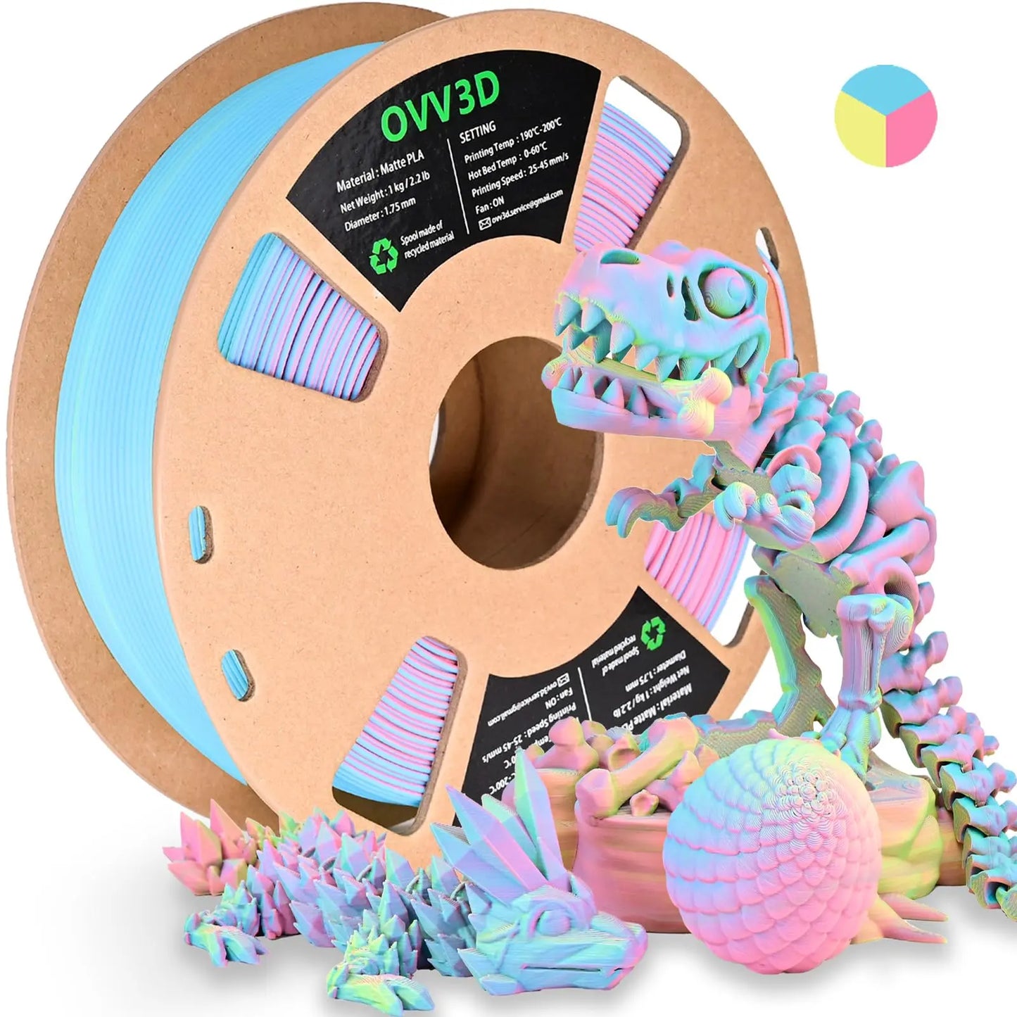 OVV3D 3D Printer Filament, PLA Filament 1.75mm Bundle, Dual Color Filament, Coextrusion 3D Filament, Silk PLA, 3D Printing Filament +/-0.02mm, 200g X 4 Spool i3dyou