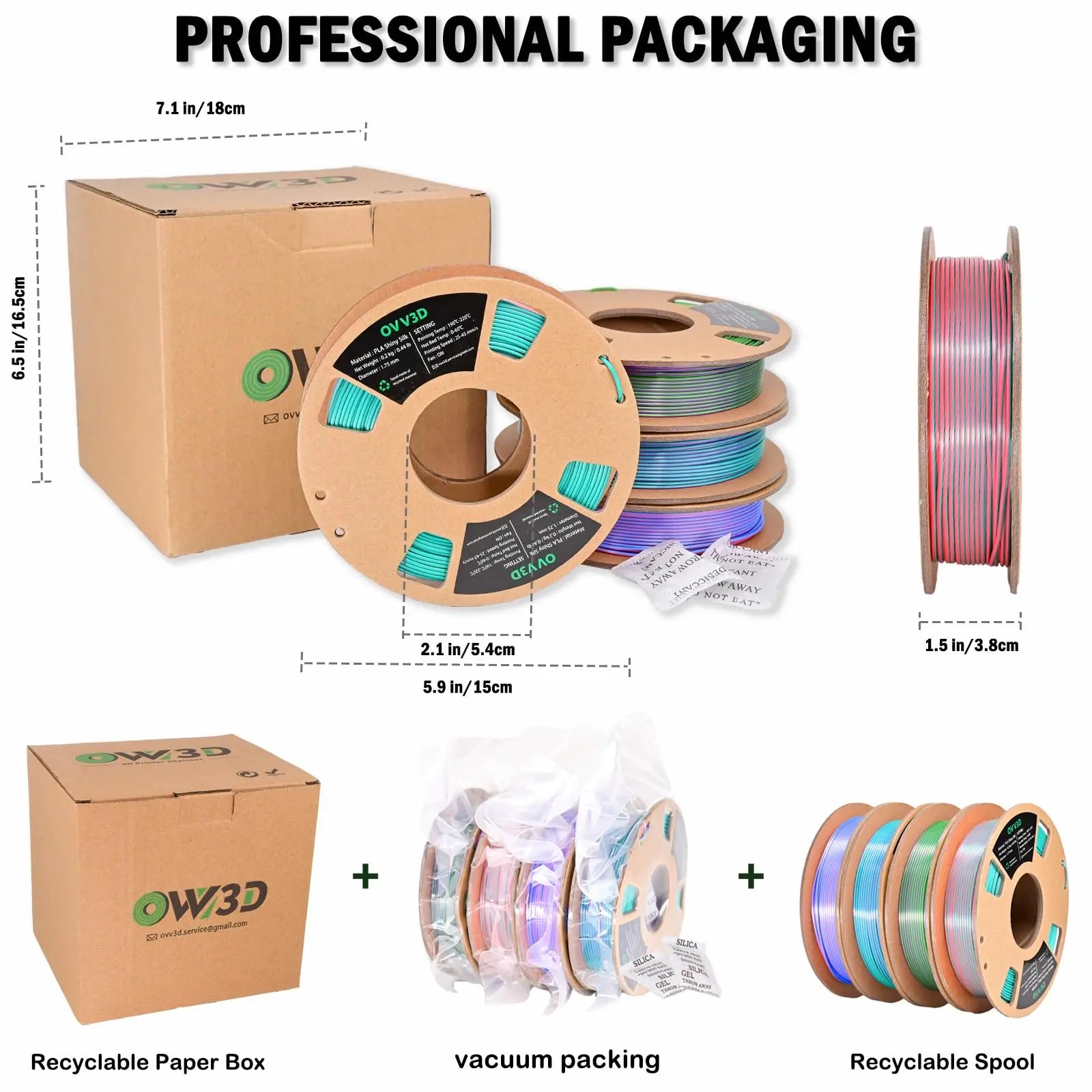 OVV3D 3D Printer Filament, PLA Filament 1.75mm Bundle, Dual Color Filament, Coextrusion 3D Filament, Silk PLA, 3D Printing Filament +/-0.02mm, 200g X 4 Spool i3dyou