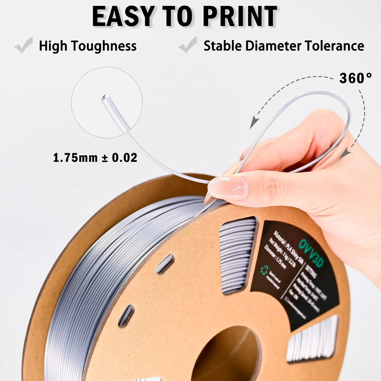 OVV3D 3D Printer Filament, PLA Filament 1.75mm Bundle, Dual Color Filament, Coextrusion 3D Filament, Silk PLA, 3D Printing Filament +/-0.02mm, 200g X 4 Spool i3dyou