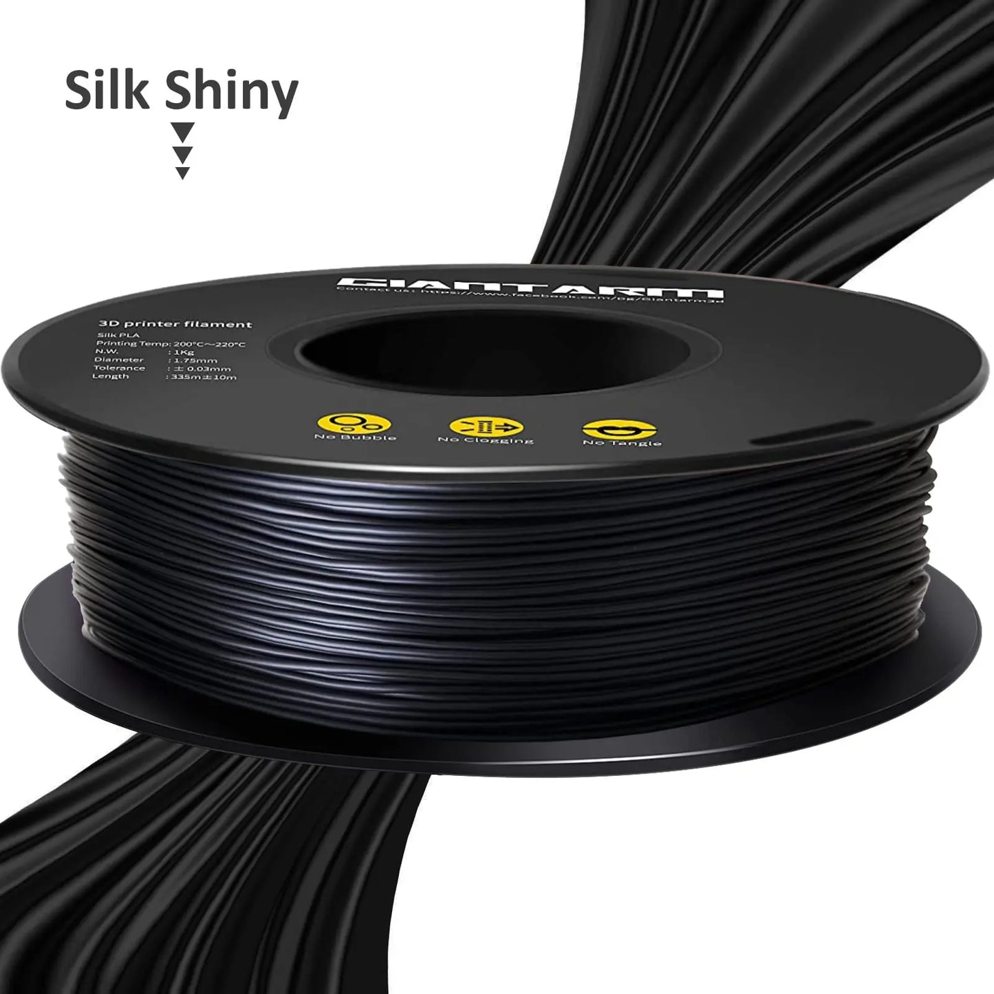 GIANTARM Silk Metallic Silver PLA 3D Printer Filament 1kg Spool, 1.75mm Dimensional Accuracy +/-0.03mm, 1080 Feet per Roll, Vacuum Packaging i3dyou