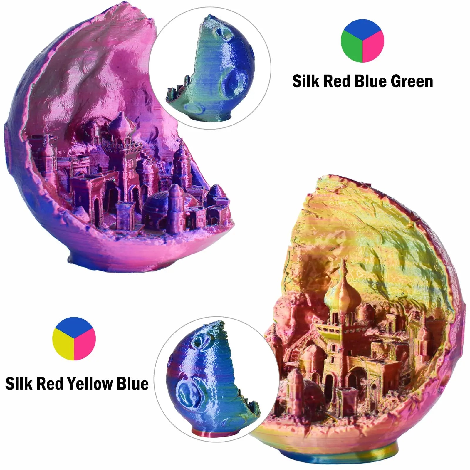 OVV3D 3D Printer Filament, PLA Filament 1.75mm Bundle, Dual Color Filament, Coextrusion 3D Filament, Silk PLA, 3D Printing Filament +/-0.02mm, 200g X 4 Spool i3dyou
