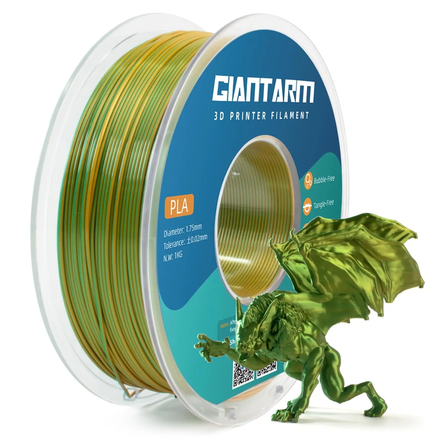 GIANTARM Silk Metallic Silver PLA 3D Printer Filament 1kg Spool, 1.75mm Dimensional Accuracy +/-0.03mm, 1080 Feet per Roll, Vacuum Packaging i3dyou