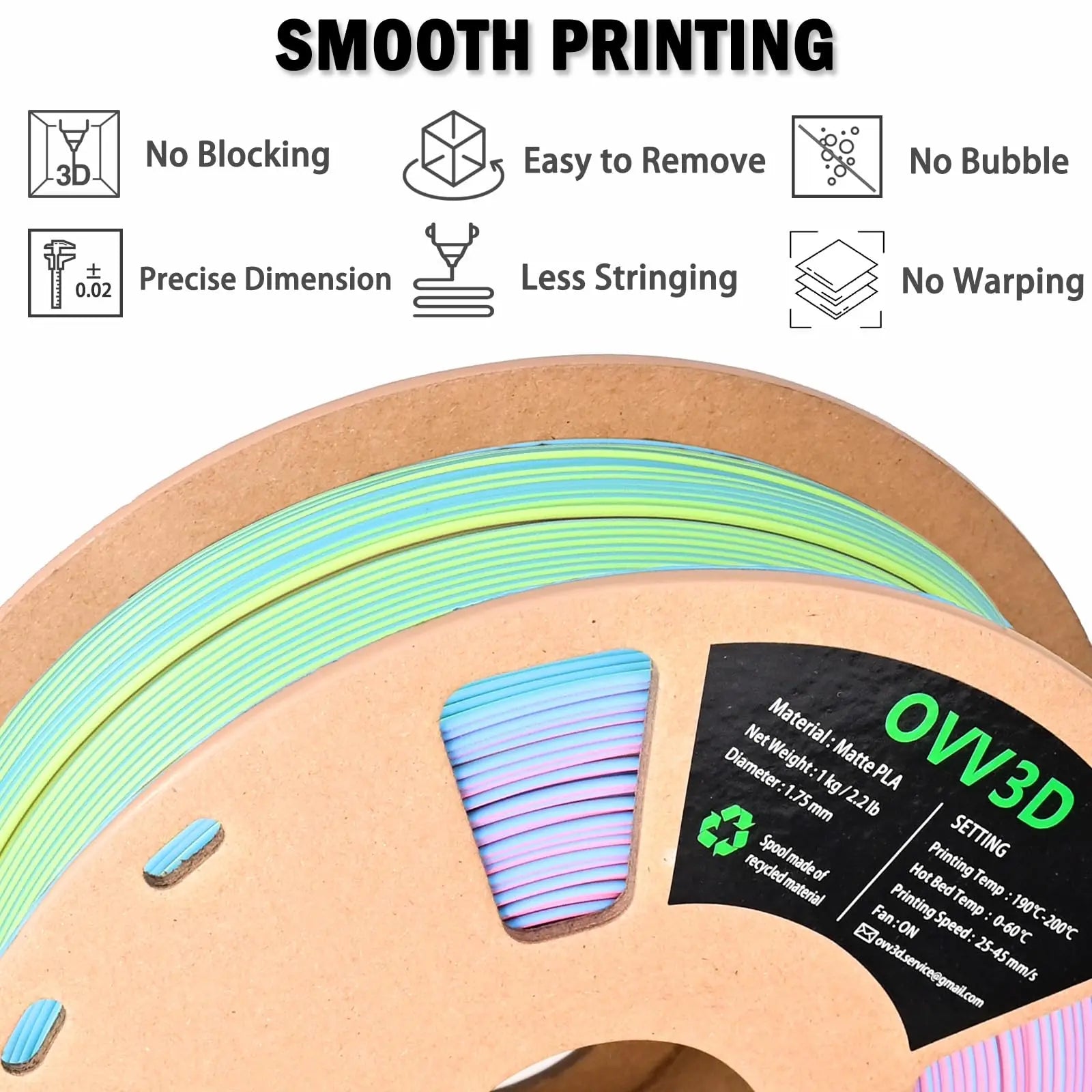 OVV3D 3D Printer Filament, PLA Filament 1.75mm Bundle, Dual Color Filament, Coextrusion 3D Filament, Silk PLA, 3D Printing Filament +/-0.02mm, 200g X 4 Spool i3dyou