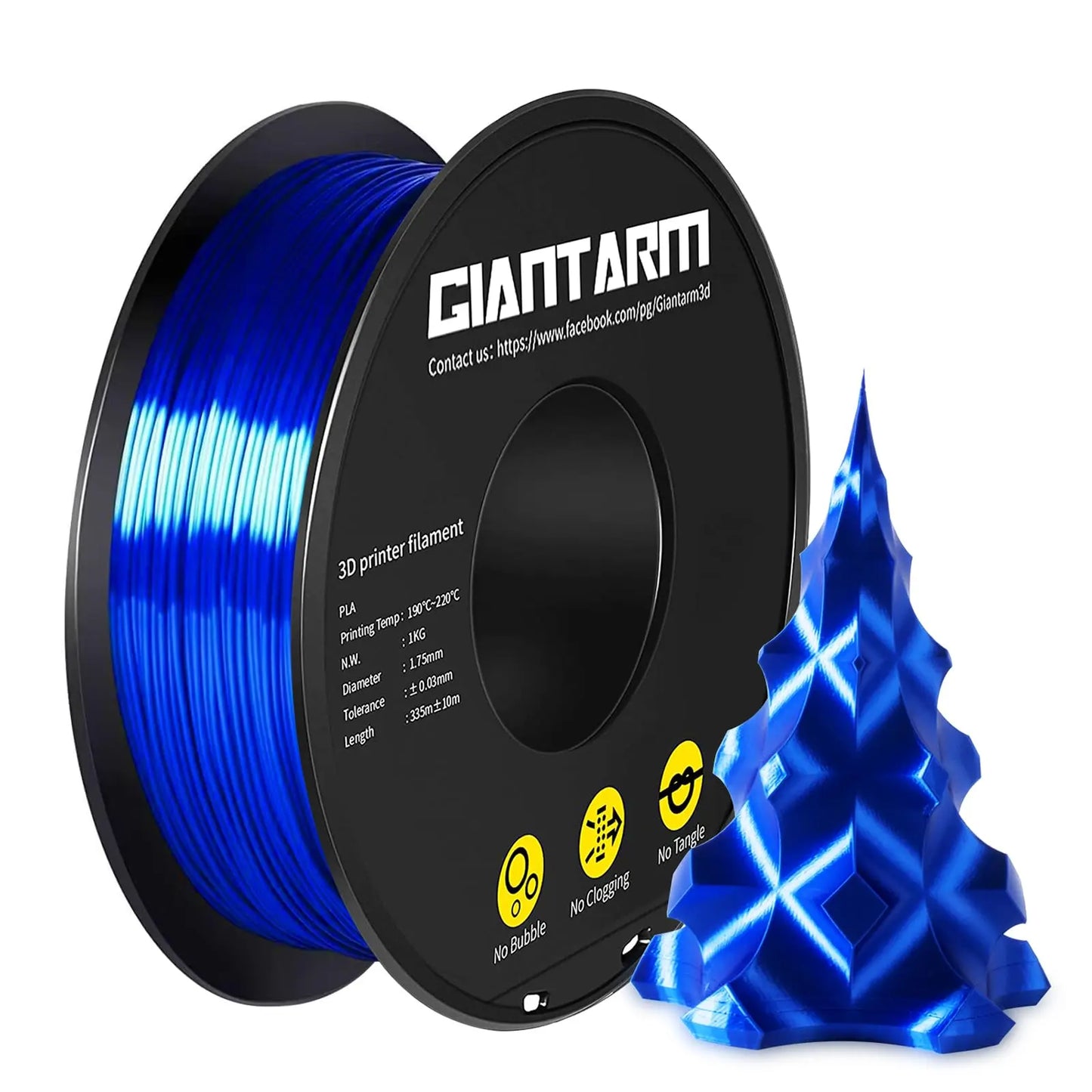 GIANTARM Silk Metallic Silver PLA 3D Printer Filament 1kg Spool, 1.75mm Dimensional Accuracy +/-0.03mm, 1080 Feet per Roll, Vacuum Packaging i3dyou