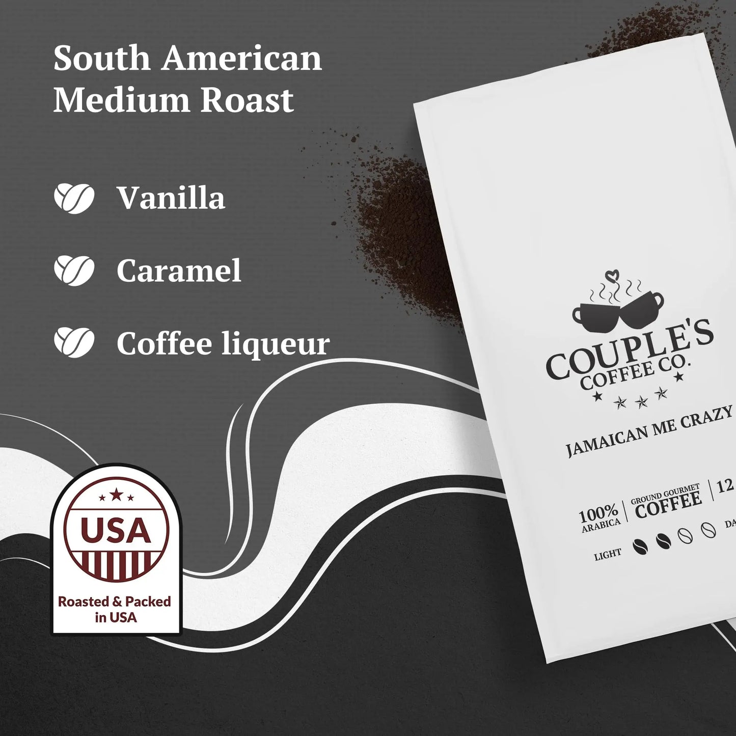 Couple's Coffee Ground Coffee | Jamaican Me Crazy Medium Roast Coffee Blend | Made with 100% Arabica Beans | 12oz bag brews about 34 cups i3dyou