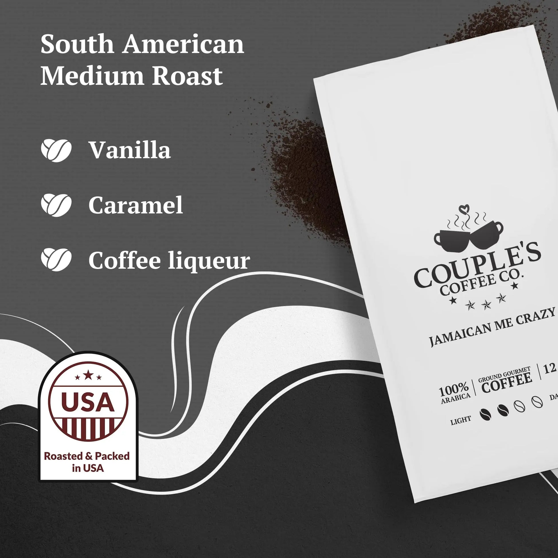 Couple's Coffee Ground Coffee | Jamaican Me Crazy Medium Roast Coffee Blend | Made with 100% Arabica Beans | 12oz bag brews about 34 cups i3dyou
