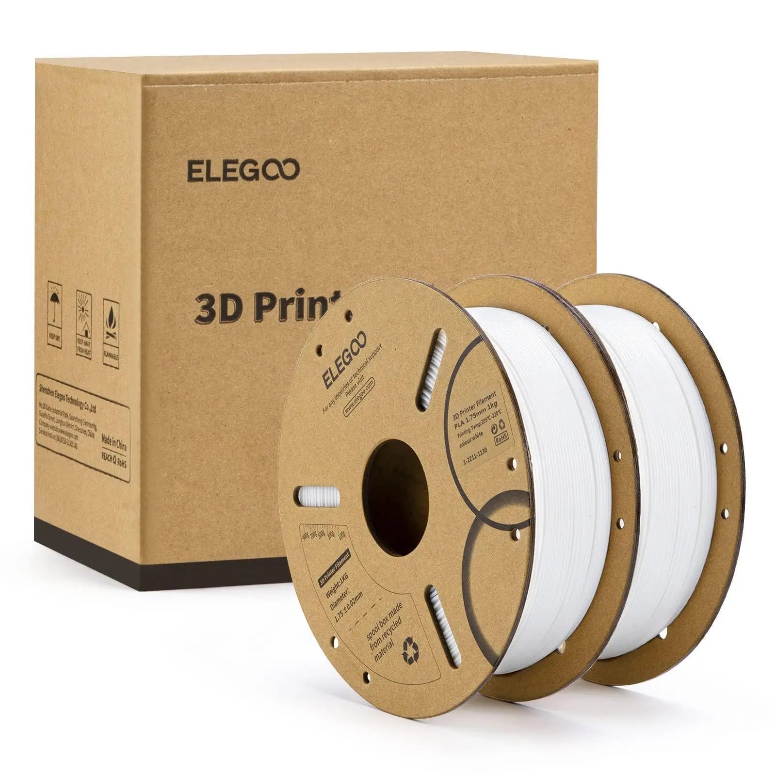 ELEGOO PLA Filament 1.75mm Black 2KG, 3D Printer Filament Dimensional Accuracy +/- 0.02mm, 2 Pack 1kg Cardboard Spool(2.2lbs) 3D Printing Filament Fits for Most FDM 3D Printers i3dyou