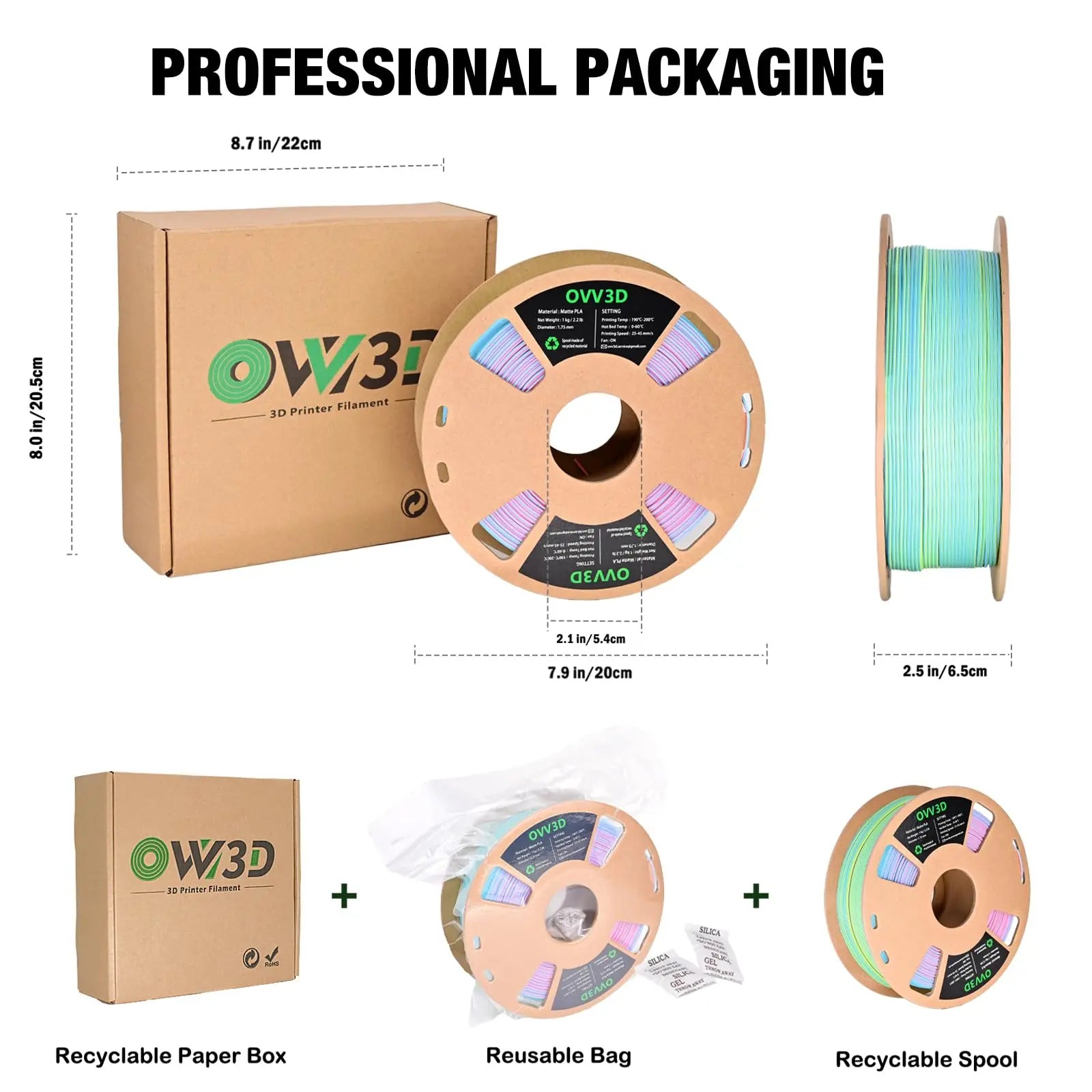 OVV3D 3D Printer Filament, PLA Filament 1.75mm Bundle, Dual Color Filament, Coextrusion 3D Filament, Silk PLA, 3D Printing Filament +/-0.02mm, 200g X 4 Spool i3dyou