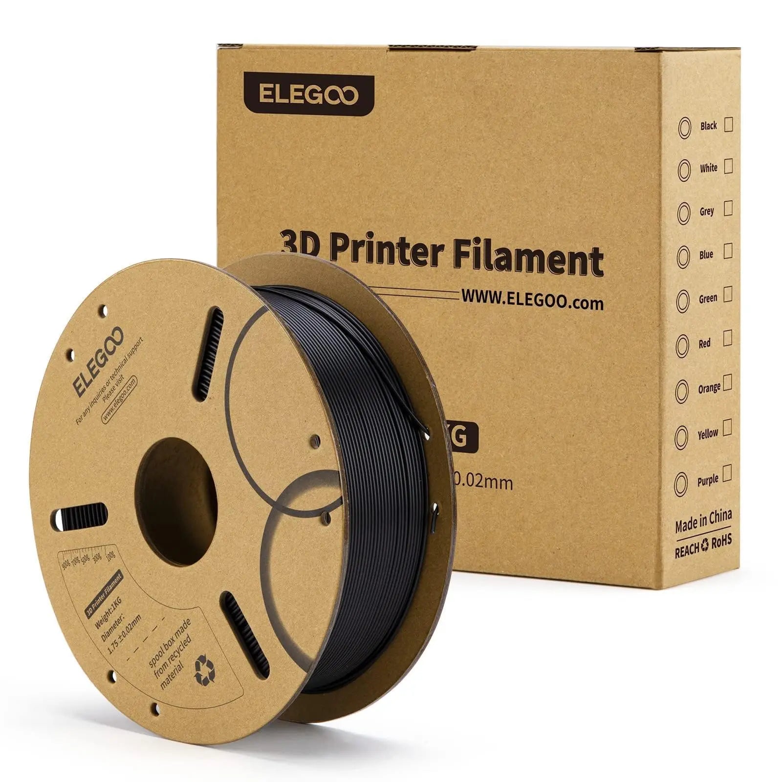 ELEGOO PLA Filament 1.75mm Black 2KG, 3D Printer Filament Dimensional Accuracy +/- 0.02mm, 2 Pack 1kg Cardboard Spool(2.2lbs) 3D Printing Filament Fits for Most FDM 3D Printers i3dyou