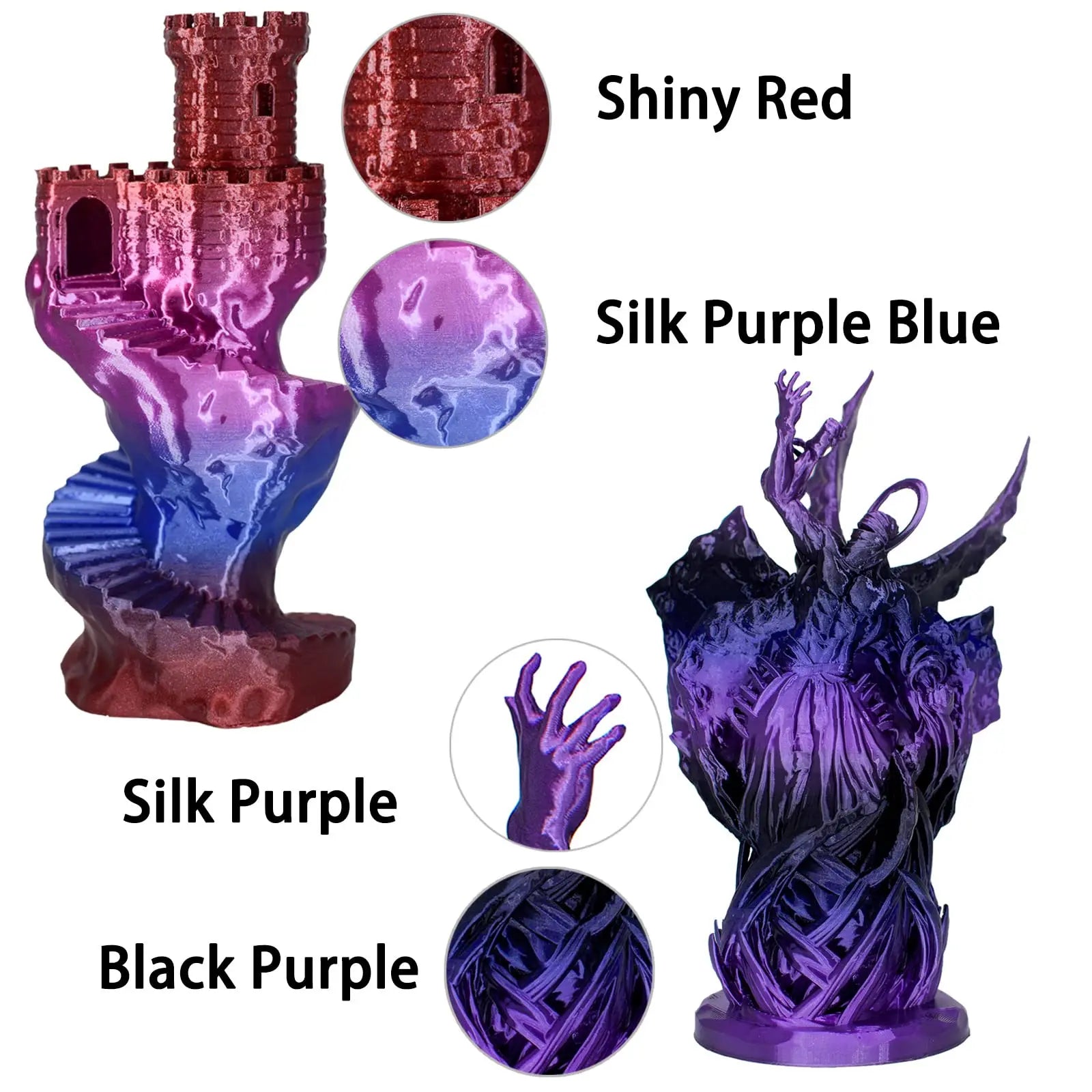 OVV3D 3D Printer Filament, PLA Filament 1.75mm Bundle, Dual Color Filament, Coextrusion 3D Filament, Silk PLA, 3D Printing Filament +/-0.02mm, 200g X 4 Spool i3dyou