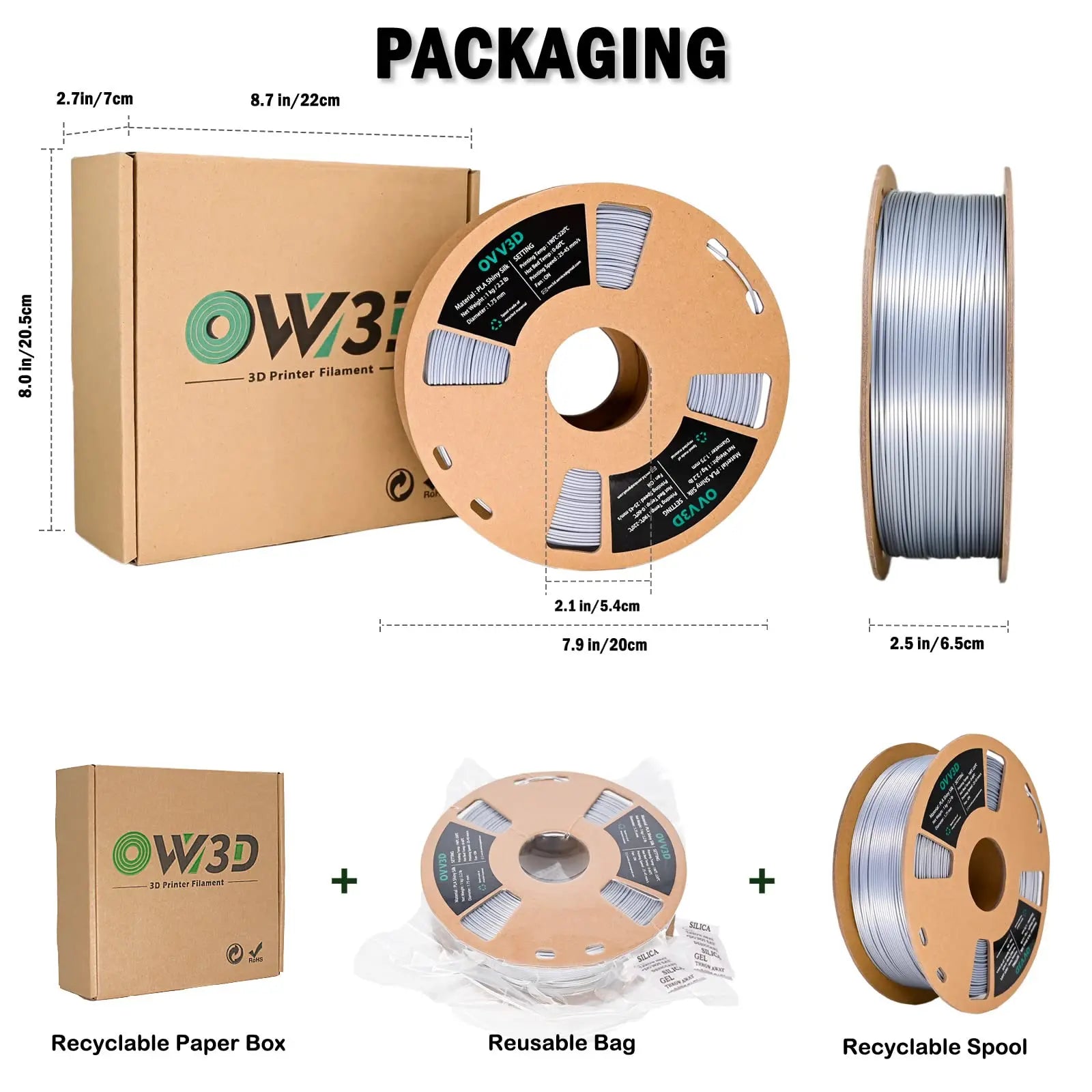 OVV3D 3D Printer Filament, PLA Filament 1.75mm Bundle, Dual Color Filament, Coextrusion 3D Filament, Silk PLA, 3D Printing Filament +/-0.02mm, 200g X 4 Spool i3dyou