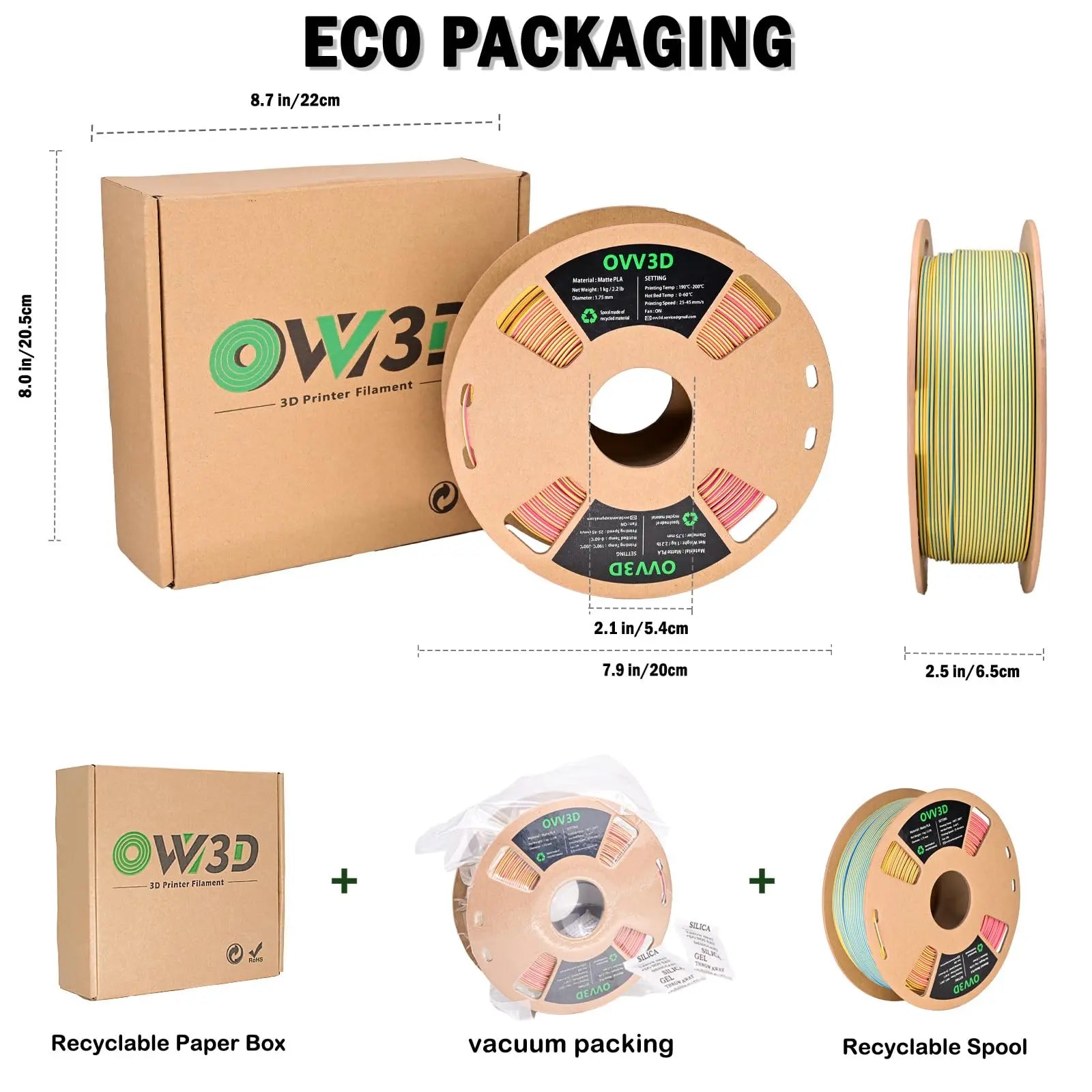OVV3D 3D Printer Filament, PLA Filament 1.75mm Bundle, Dual Color Filament, Coextrusion 3D Filament, Silk PLA, 3D Printing Filament +/-0.02mm, 200g X 4 Spool i3dyou