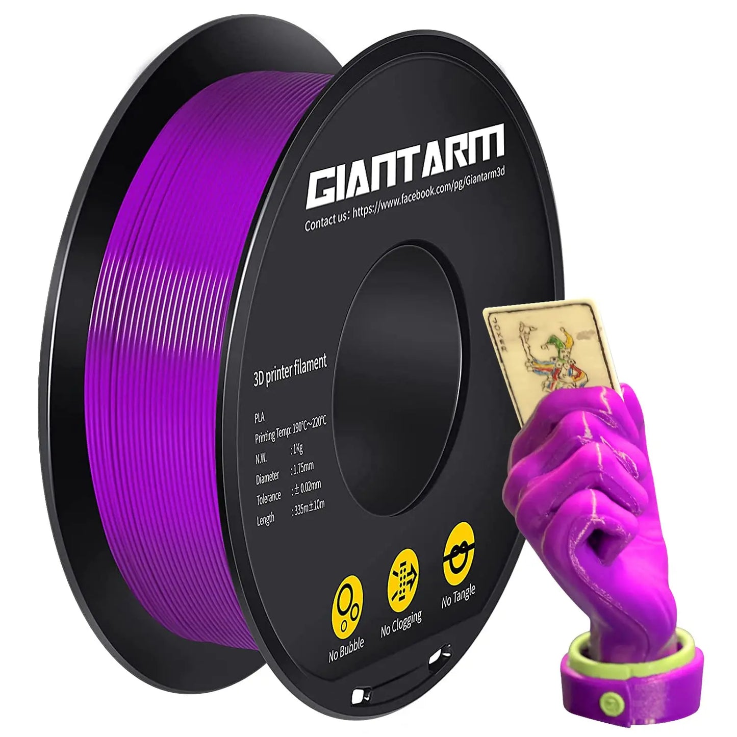 GIANTARM Silk Metallic Silver PLA 3D Printer Filament 1kg Spool, 1.75mm Dimensional Accuracy +/-0.03mm, 1080 Feet per Roll, Vacuum Packaging i3dyou