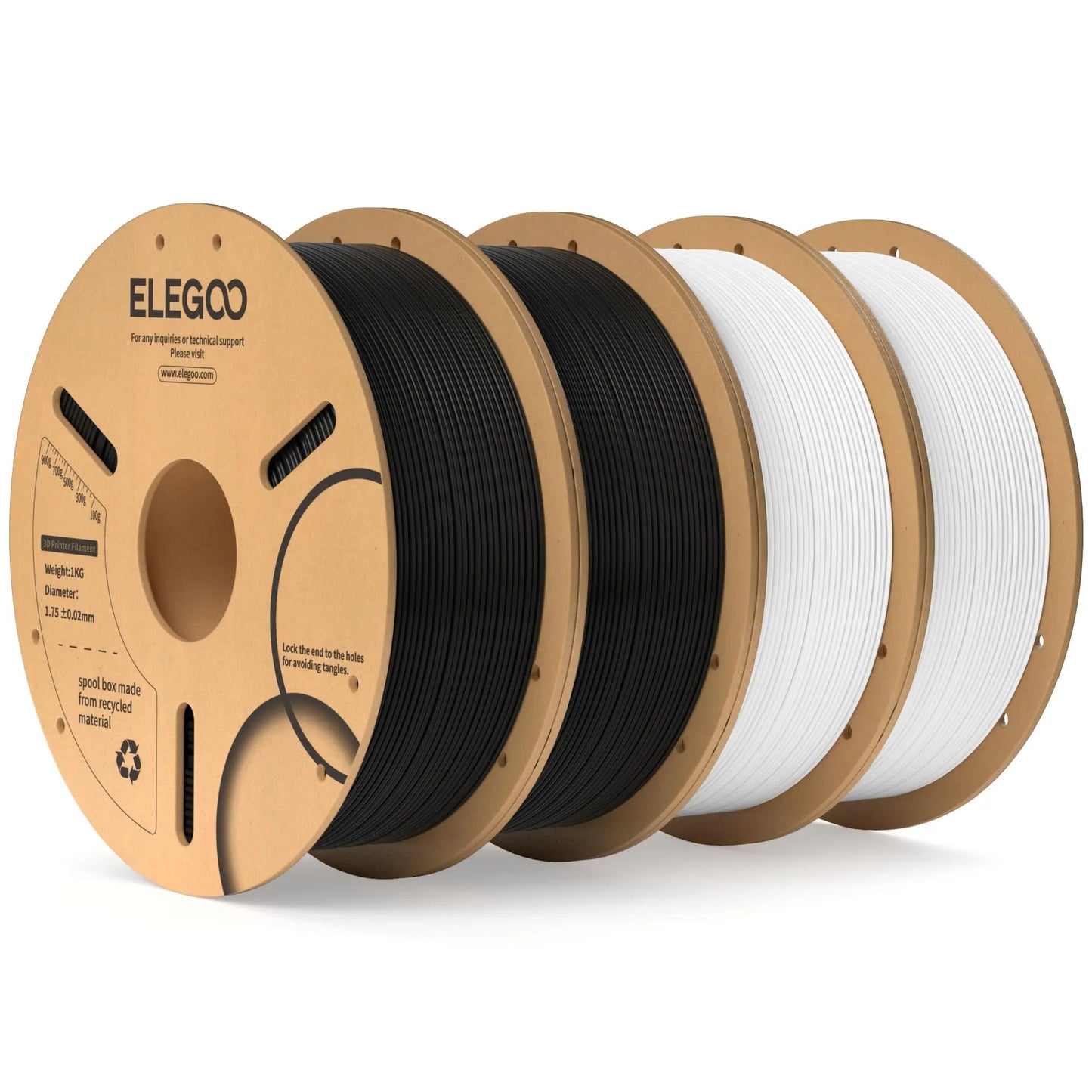 ELEGOO PLA Filament 1.75mm Black 2KG, 3D Printer Filament Dimensional Accuracy +/- 0.02mm, 2 Pack 1kg Cardboard Spool(2.2lbs) 3D Printing Filament Fits for Most FDM 3D Printers i3dyou