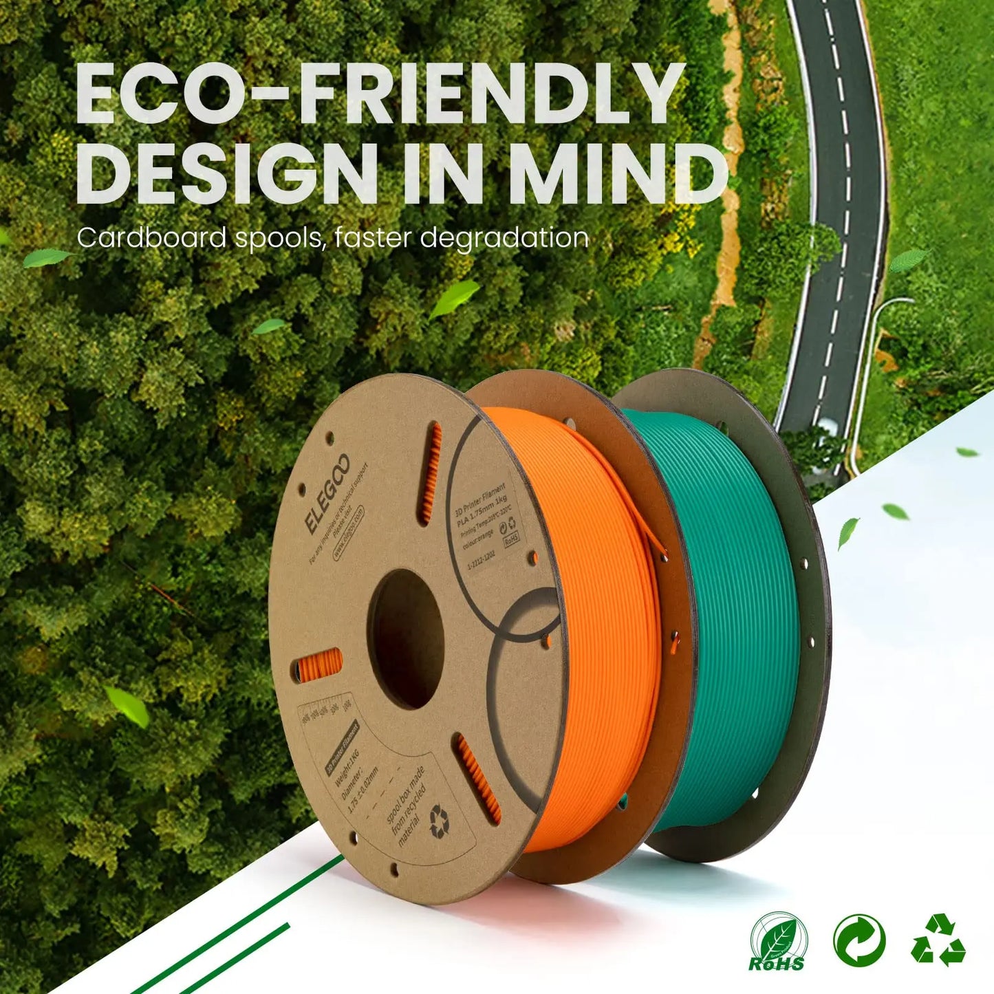 ELEGOO PLA Filament 1.75mm Black 2KG, 3D Printer Filament Dimensional Accuracy +/- 0.02mm, 2 Pack 1kg Cardboard Spool(2.2lbs) 3D Printing Filament Fits for Most FDM 3D Printers i3dyou