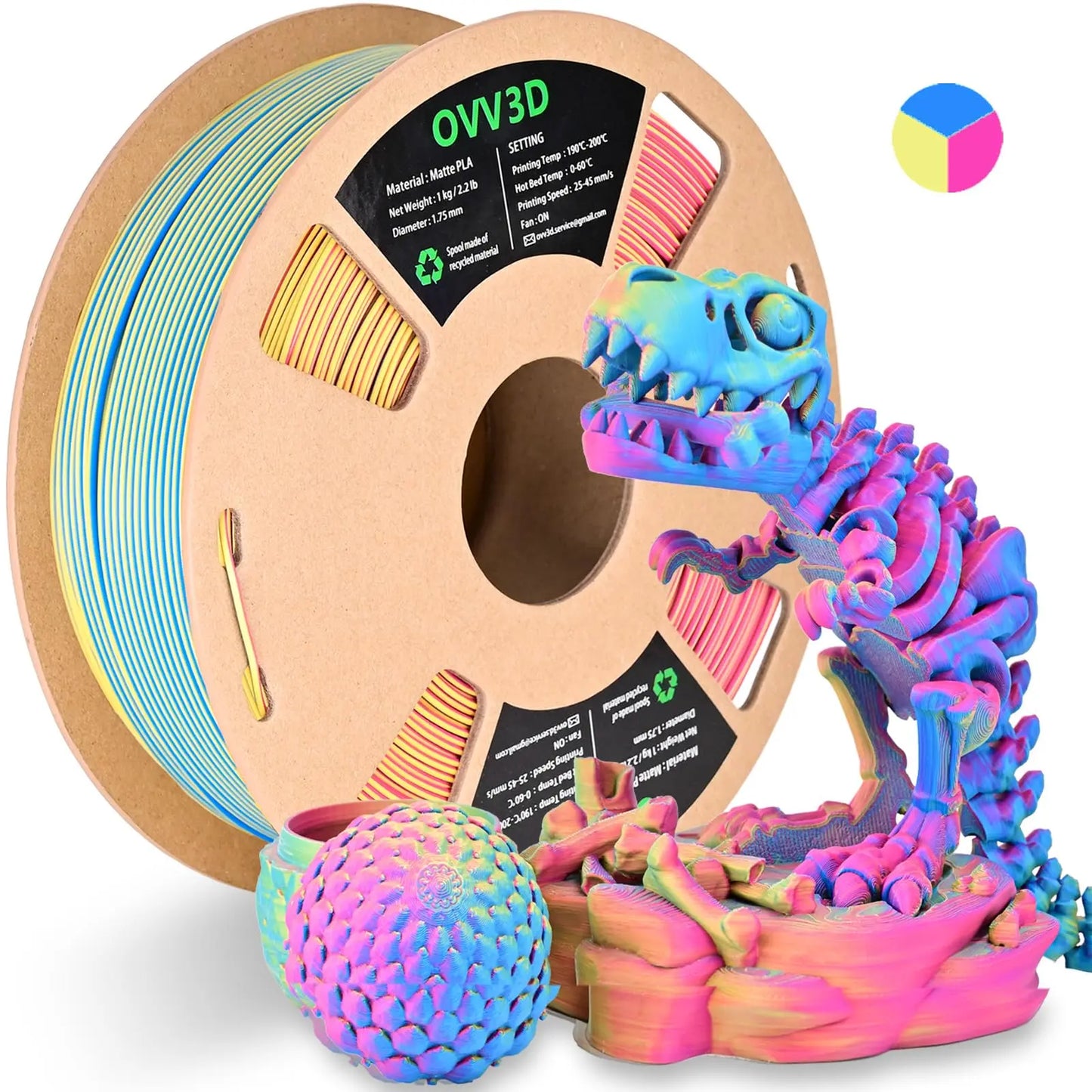 OVV3D 3D Printer Filament, PLA Filament 1.75mm Bundle, Dual Color Filament, Coextrusion 3D Filament, Silk PLA, 3D Printing Filament +/-0.02mm, 200g X 4 Spool i3dyou