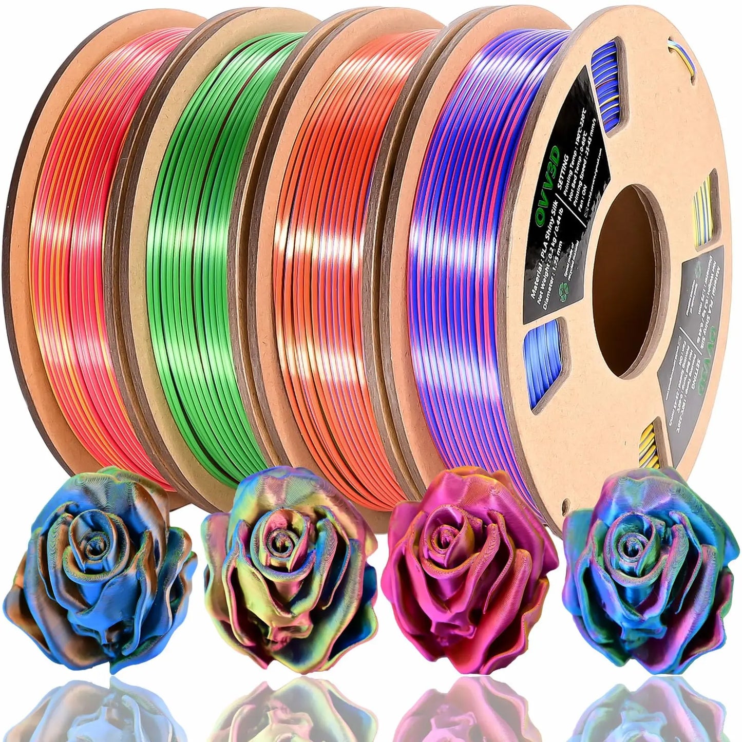OVV3D 3D Printer Filament, PLA Filament 1.75mm Bundle, Dual Color Filament, Coextrusion 3D Filament, Silk PLA, 3D Printing Filament +/-0.02mm, 200g X 4 Spool i3dyou