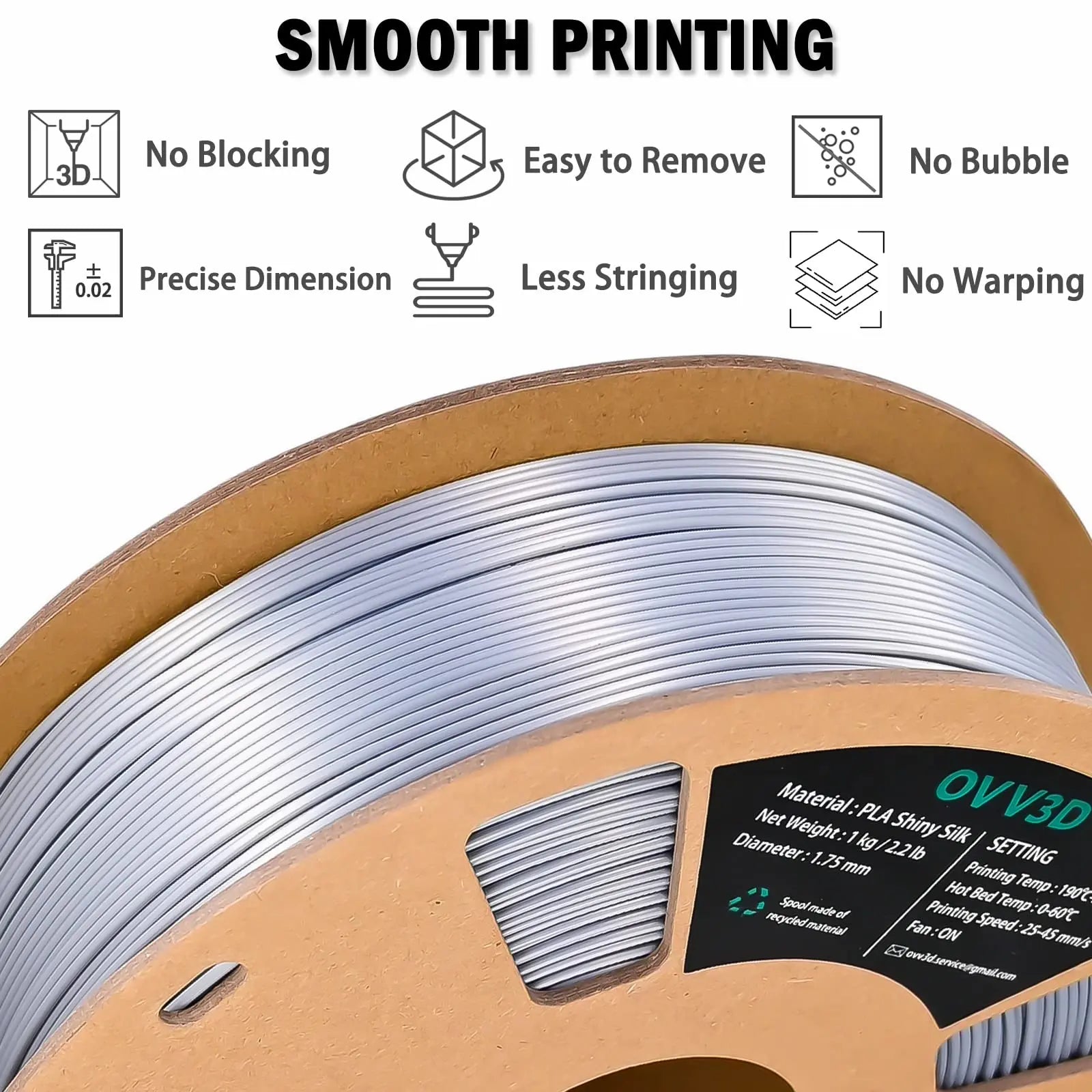 OVV3D 3D Printer Filament, PLA Filament 1.75mm Bundle, Dual Color Filament, Coextrusion 3D Filament, Silk PLA, 3D Printing Filament +/-0.02mm, 200g X 4 Spool i3dyou