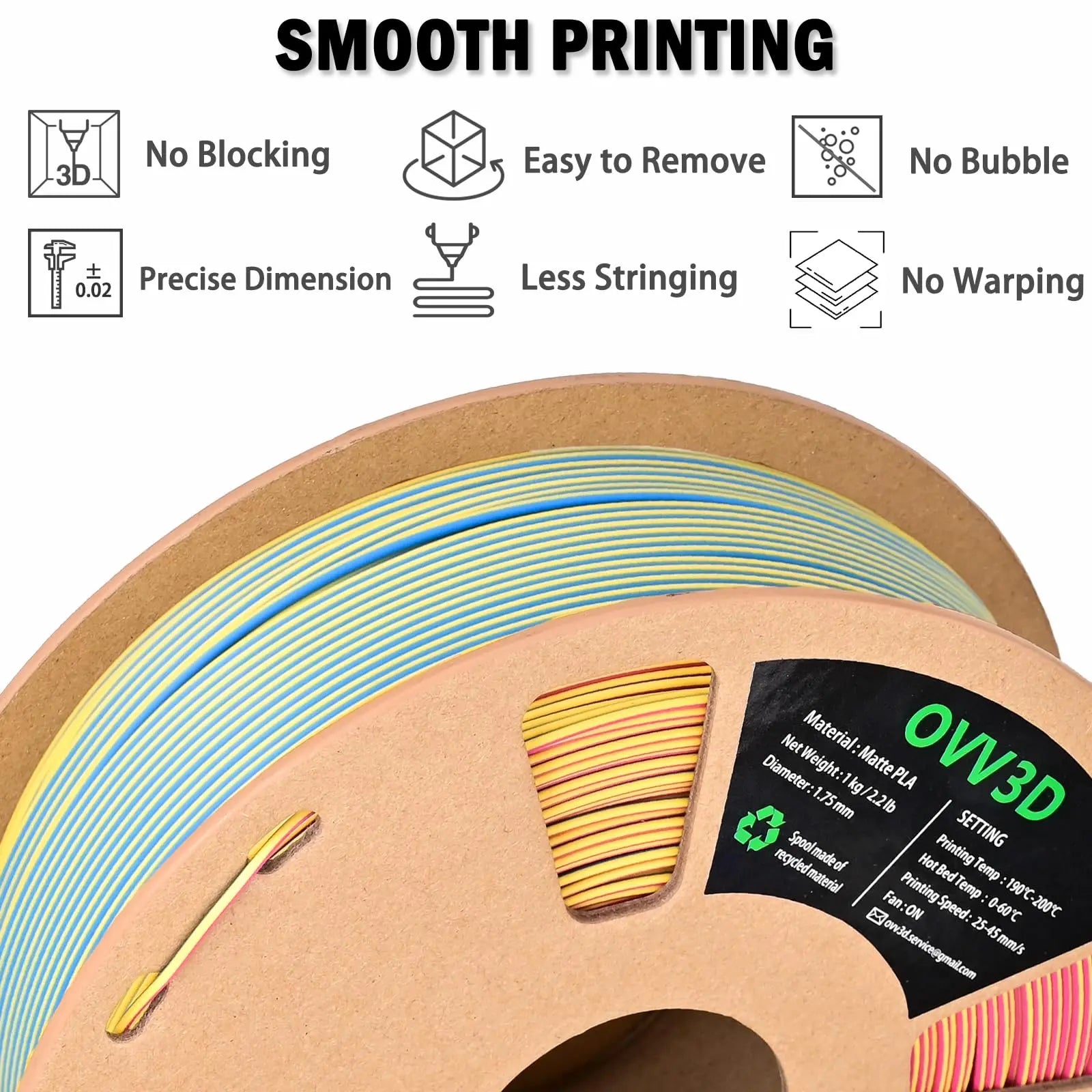 OVV3D 3D Printer Filament, PLA Filament 1.75mm Bundle, Dual Color Filament, Coextrusion 3D Filament, Silk PLA, 3D Printing Filament +/-0.02mm, 200g X 4 Spool i3dyou