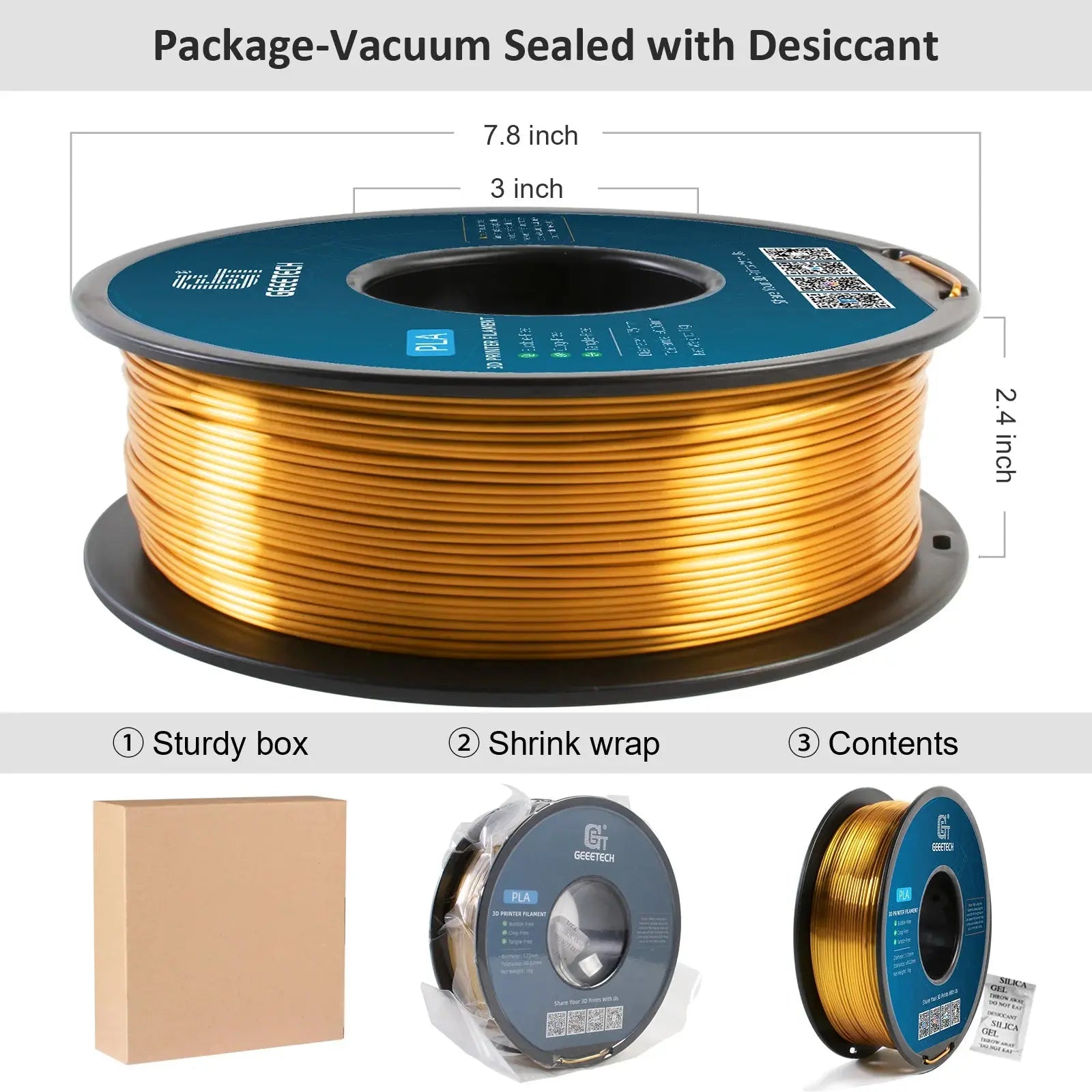 GEEETECH Silk PLA 3d Filament Wire 1kg 1.75mm Spool Wire 3D Printer Material 3D Print Refills, Fast Delivery Vacuum Package - i3dyou