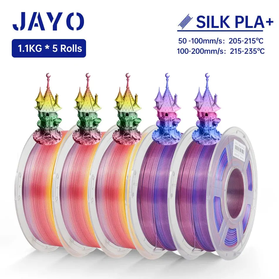 JAYO Silk PLA+ Rainbow/ PLA Rainbow 3D Printer Filament 1.75mm SILK PLA plus Dual / Triple Color 3D Filament 1.1kg 5 Rolls/set - i3dyou