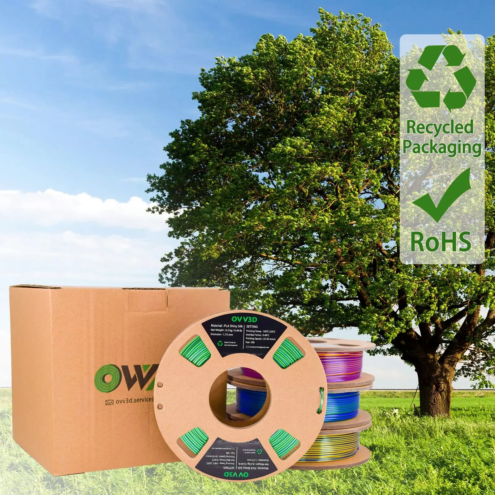 OVV3D 3D Printer Filament, PLA Filament 1.75mm Bundle, Dual Color Filament, Coextrusion 3D Filament, Silk PLA, 3D Printing Filament +/-0.02mm, 200g X 4 Spool i3dyou