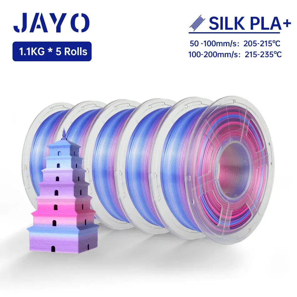 JAYO Silk PLA+ Rainbow/ PLA Rainbow 3D Printer Filament 1.75mm SILK PLA plus Dual / Triple Color 3D Filament 1.1kg 5 Rolls/set - i3dyou
