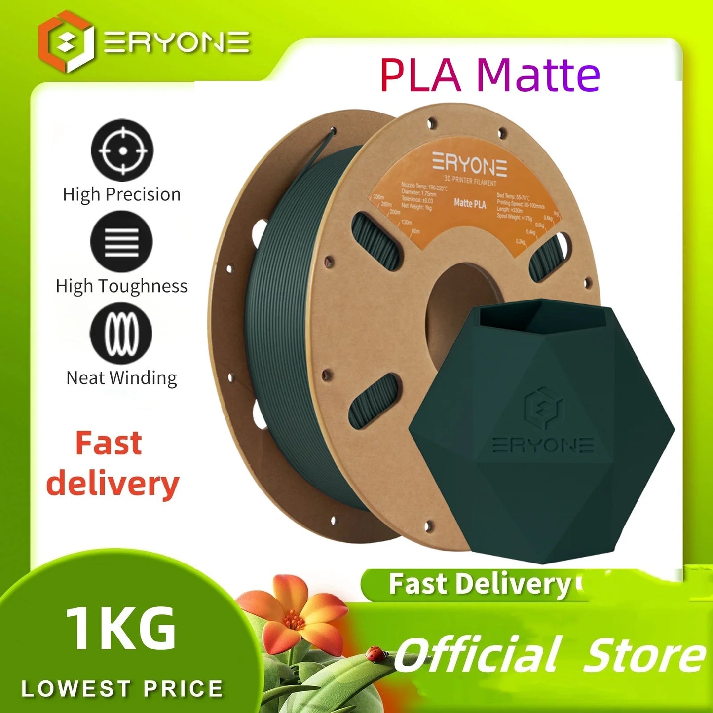 ERYONE PLA Matte Premium Filament 3D Print,Multicolor Available,big sale 1kg pla matte filament,New Style,1KG/Spool